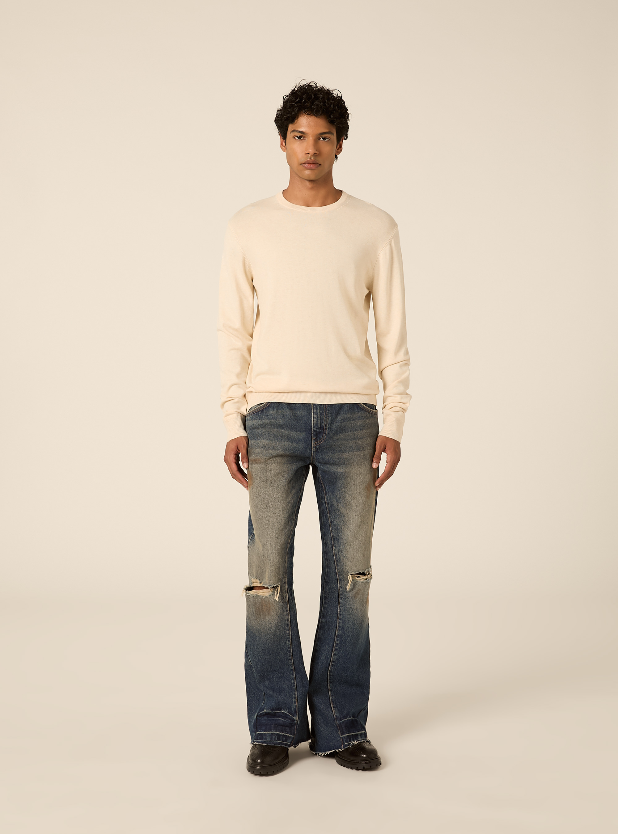 Jersey de cuello redondo en viscosa Lenzing Ecovero, MCR3 CREAM MEL LIGHT