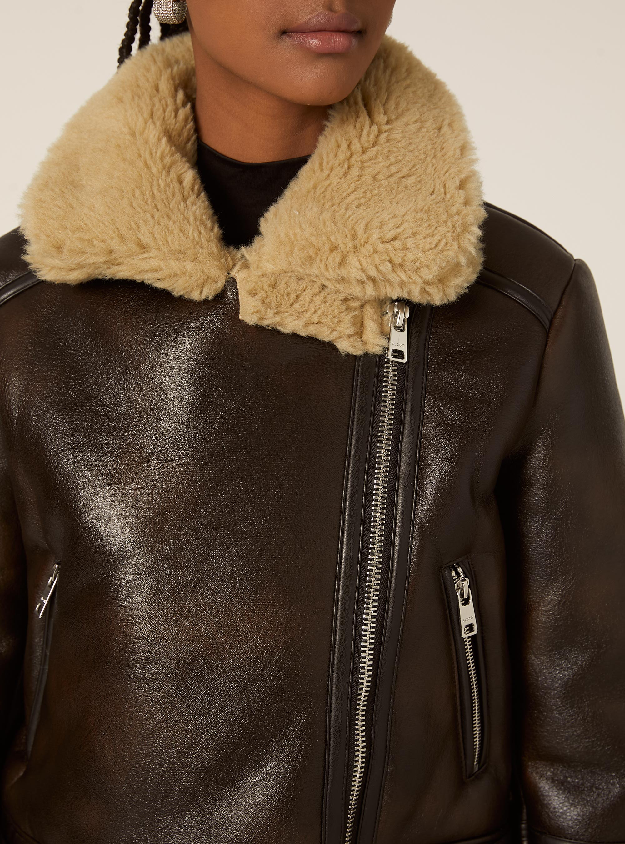 Veste en peau de mouton effet daim, BR1 BROWN DARK