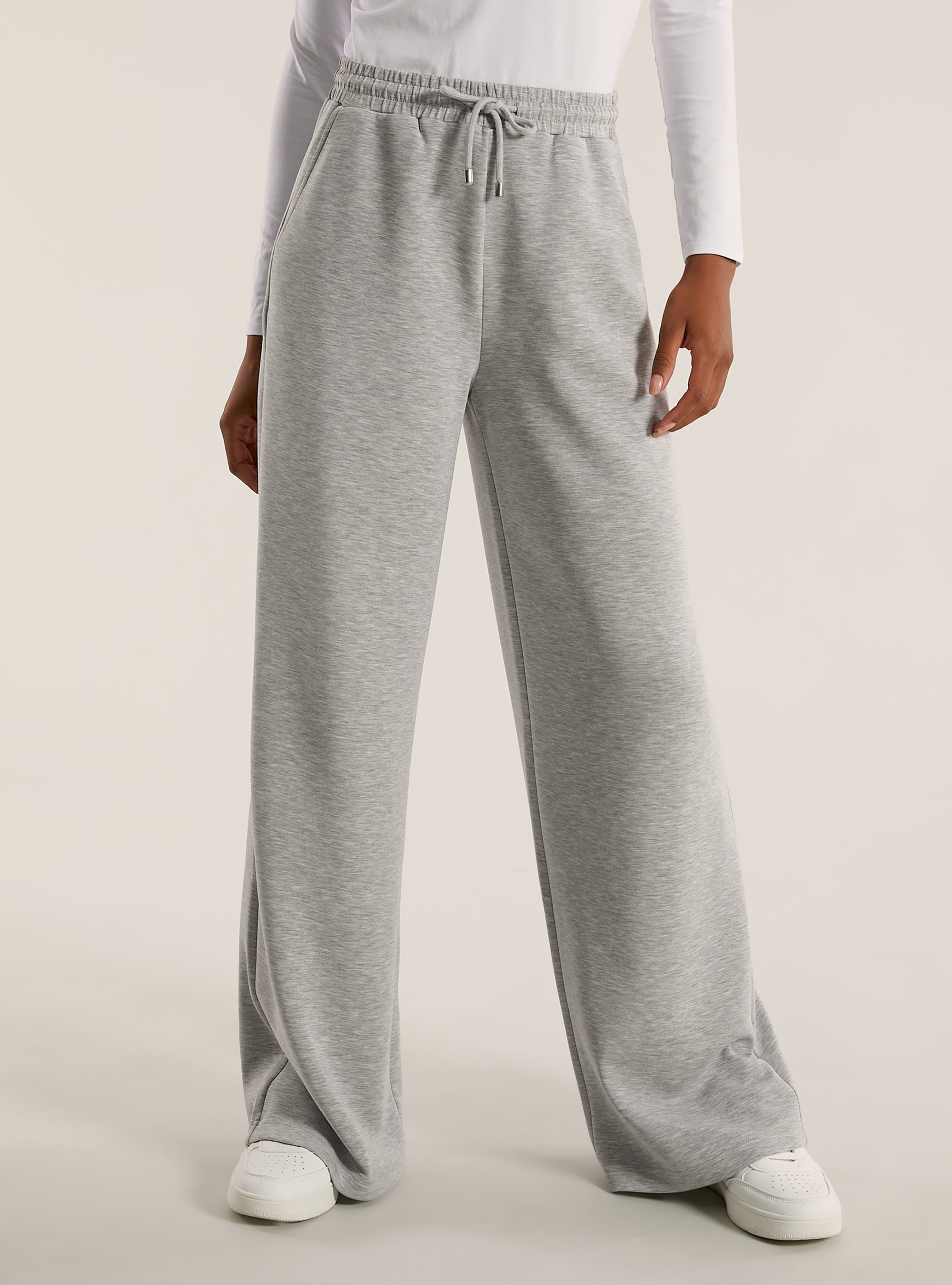Jogger wide leg soft touch, GRIGIO CHIARO MELANGE