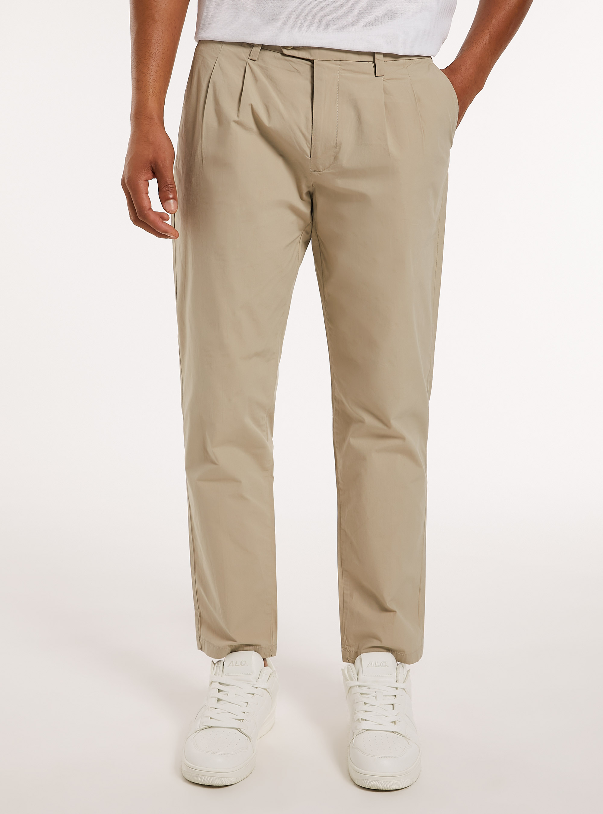 Pantalon en coton &agrave; double plis, BG2 BEIGE MEDIUM
