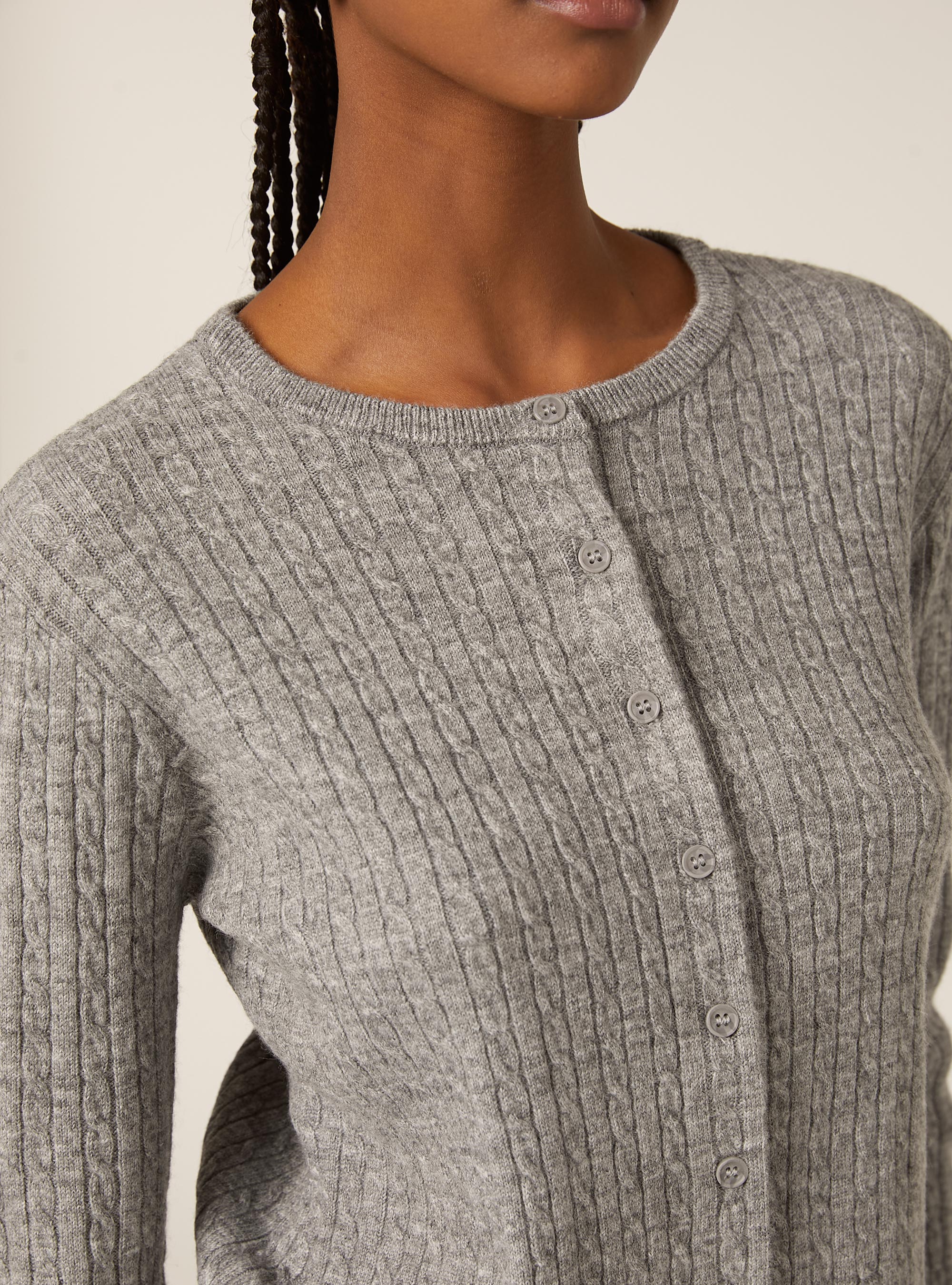 Cardigan court &agrave; torsades, MGY2 GREY MEL MEDIUM