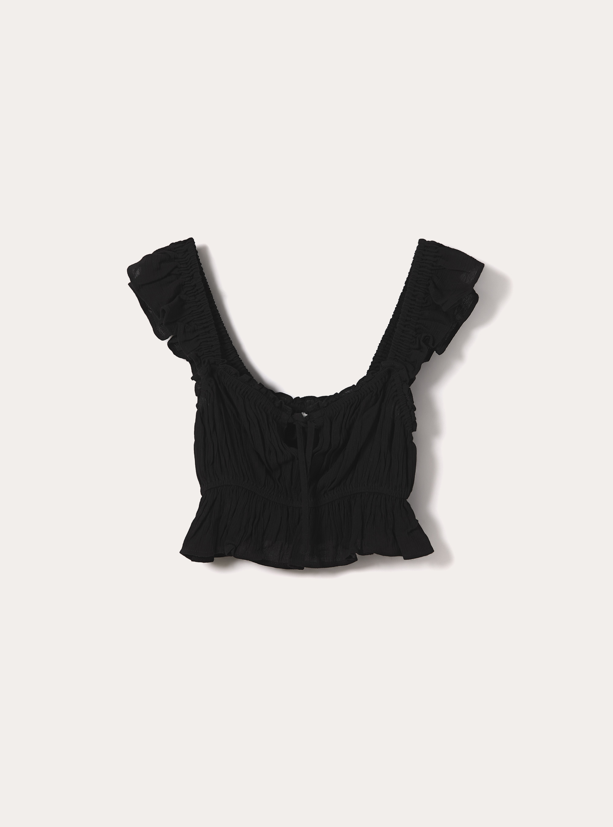 Top aus Crepe mit R&uuml;schen, BK1 BLACK