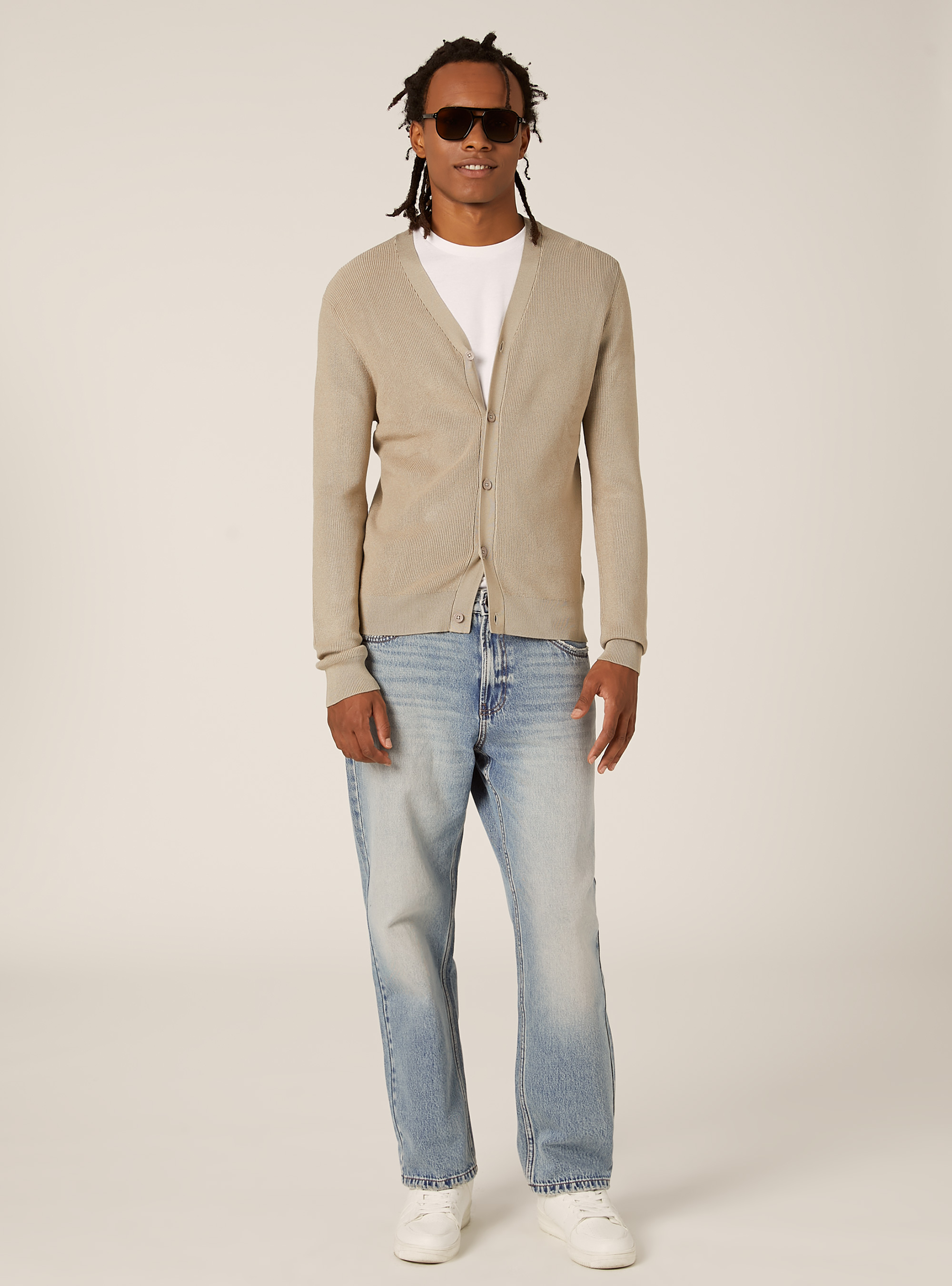 Cardigan l&eacute;ger en maille anglaise, BG2 BEIGE MEDIUM