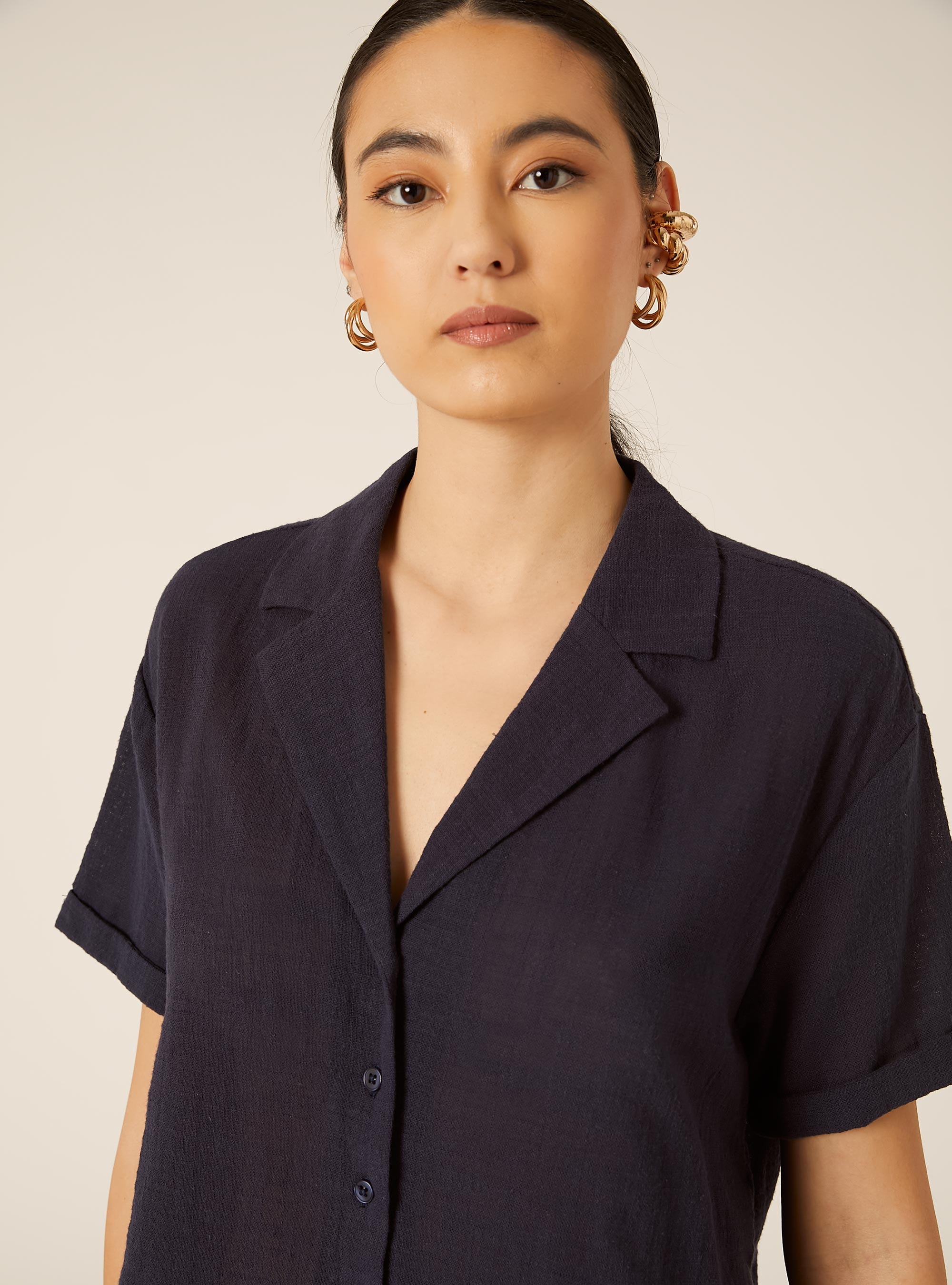 Camicia maniche corte crop, NA2 NAVY MEDIUM
