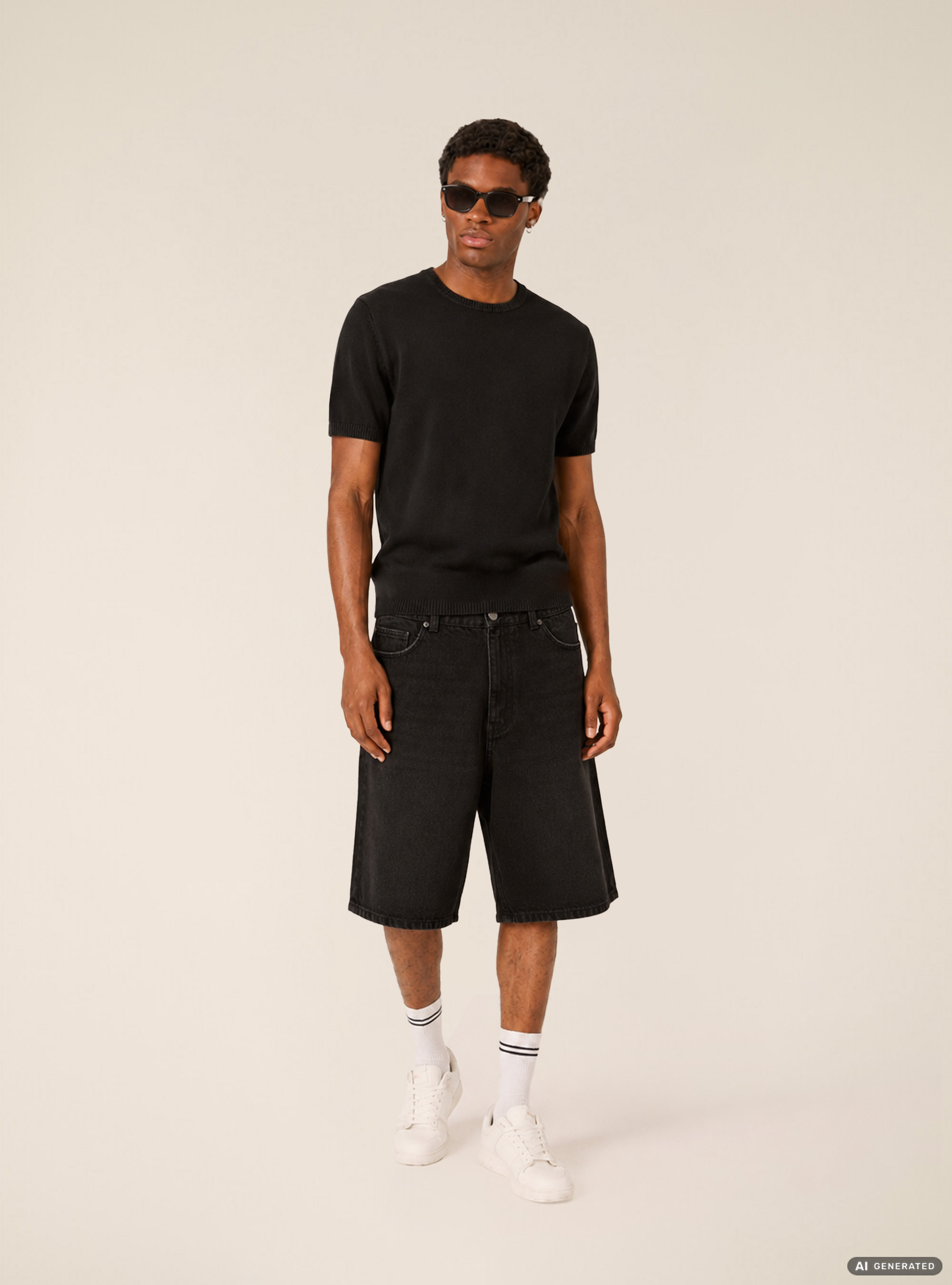 T-Shirt en Maille L&eacute;g&egrave;re &agrave; Manches Courtes, BK1 BLACK