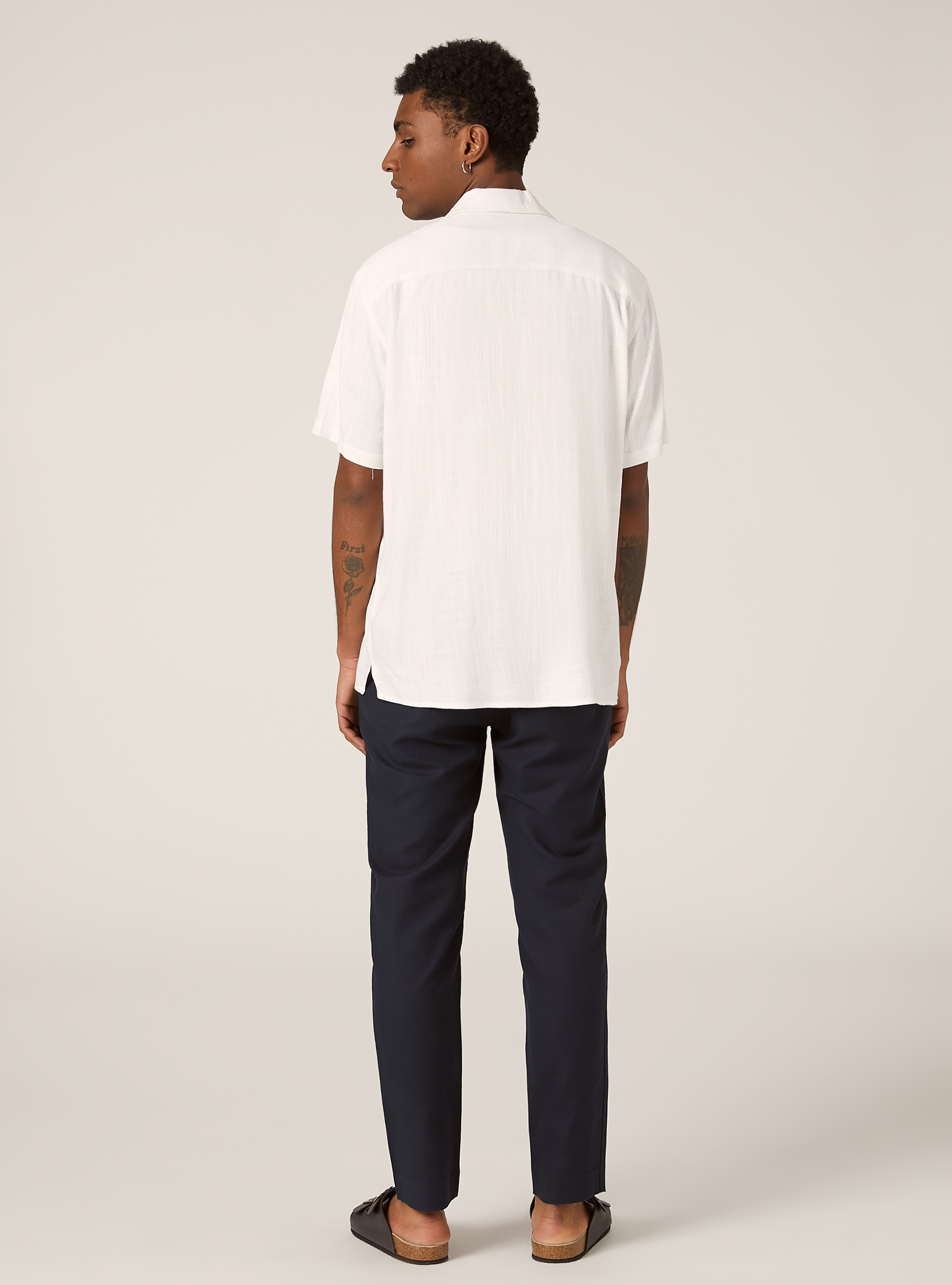 Chemise en lin m&eacute;lang&eacute; avec col bowling, WH1 OFF WHITE