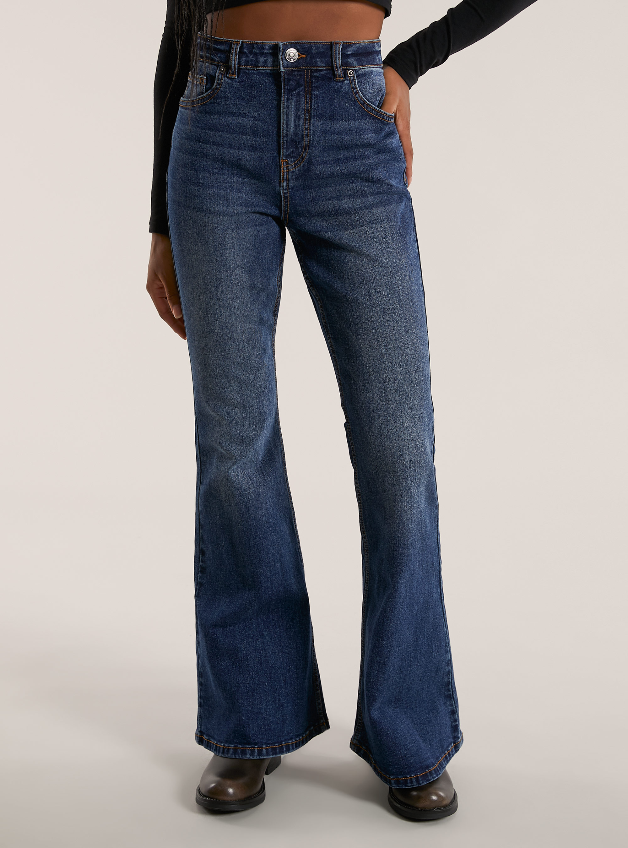 Jean flare taille haute, D001 DEEP BLUE