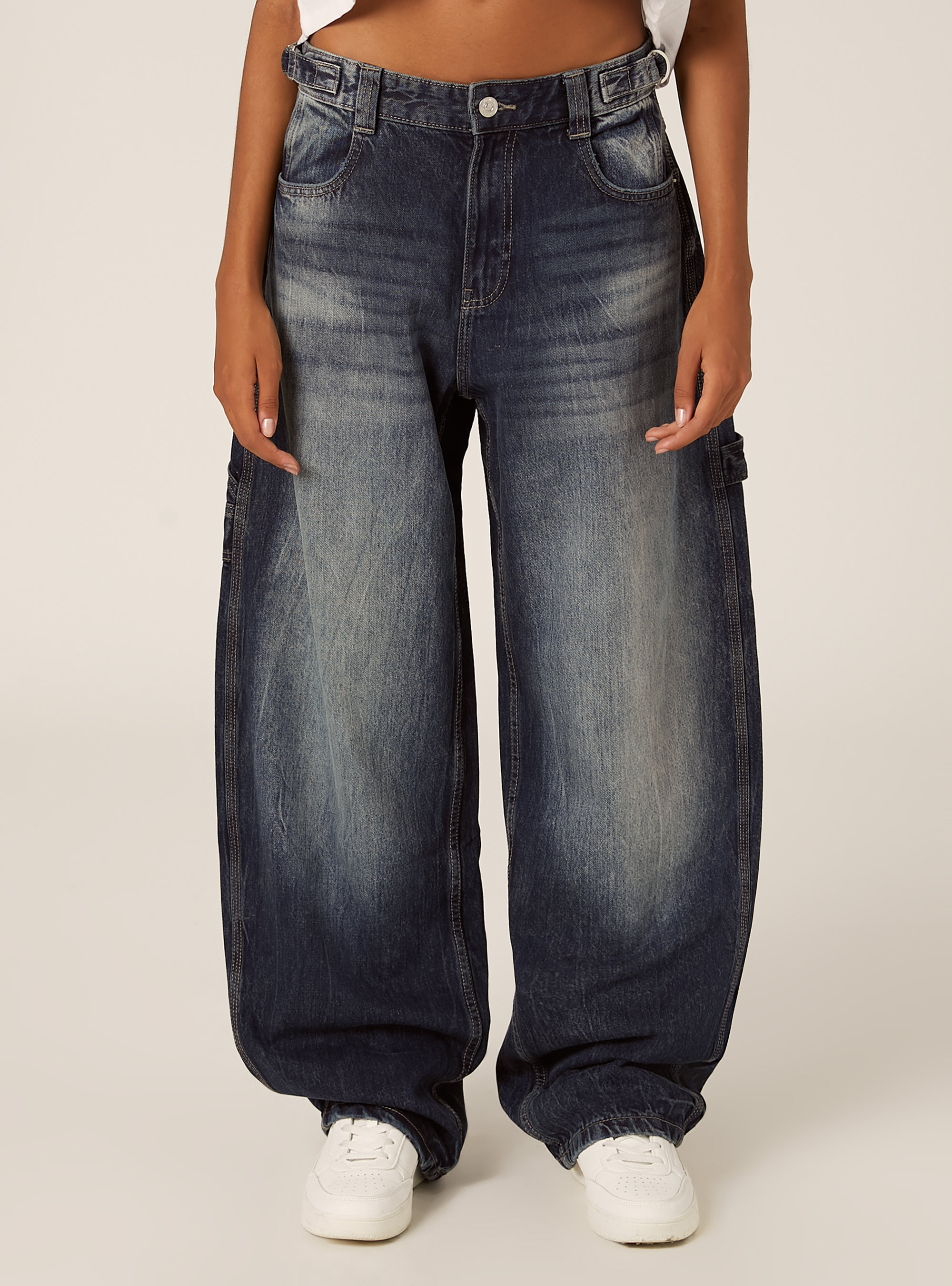 Jean ballon carpenter &agrave; taille ajustable, D003 MEDIUM BLUE