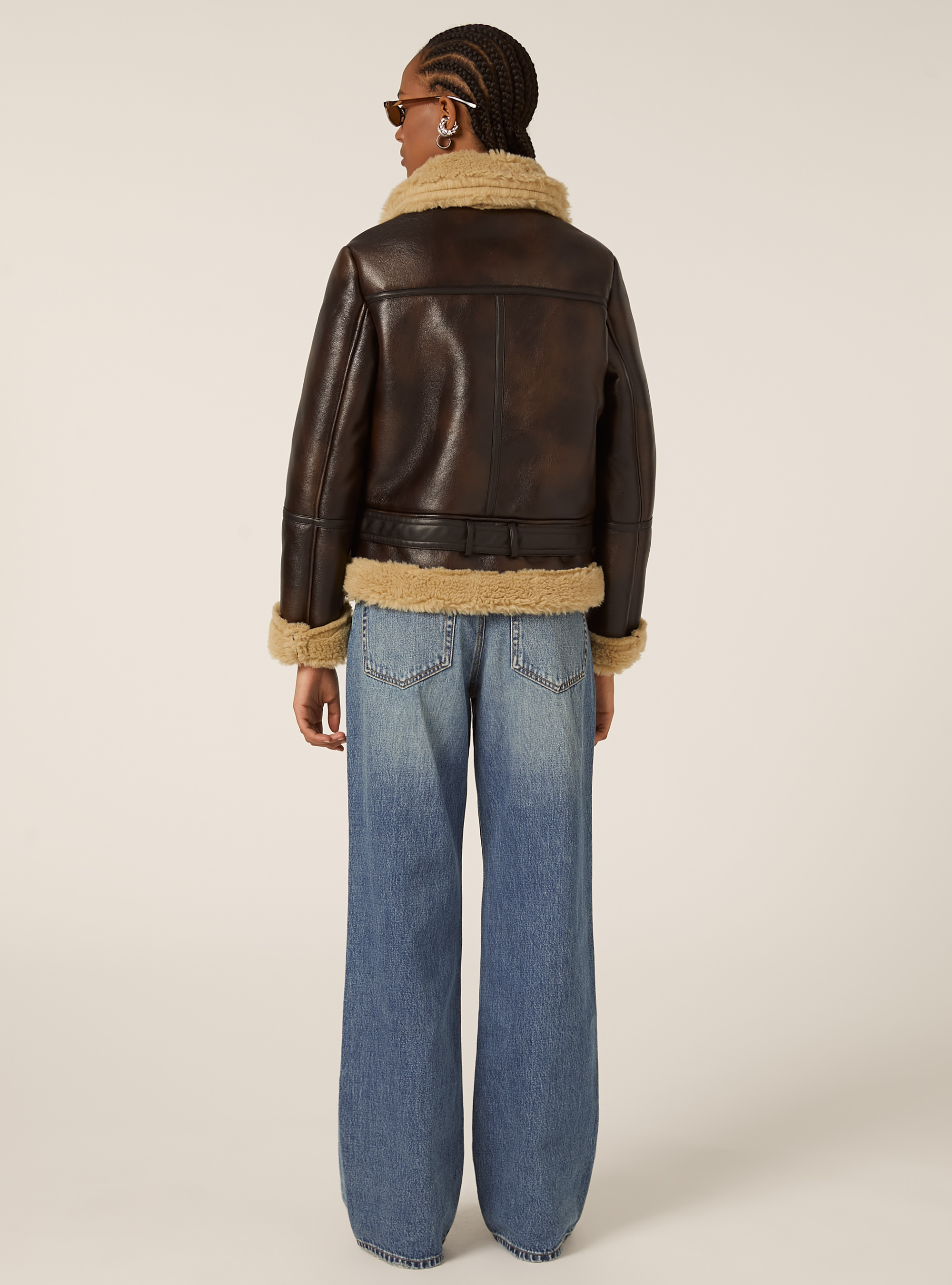 Veste en peau de mouton effet daim, BR1 BROWN DARK