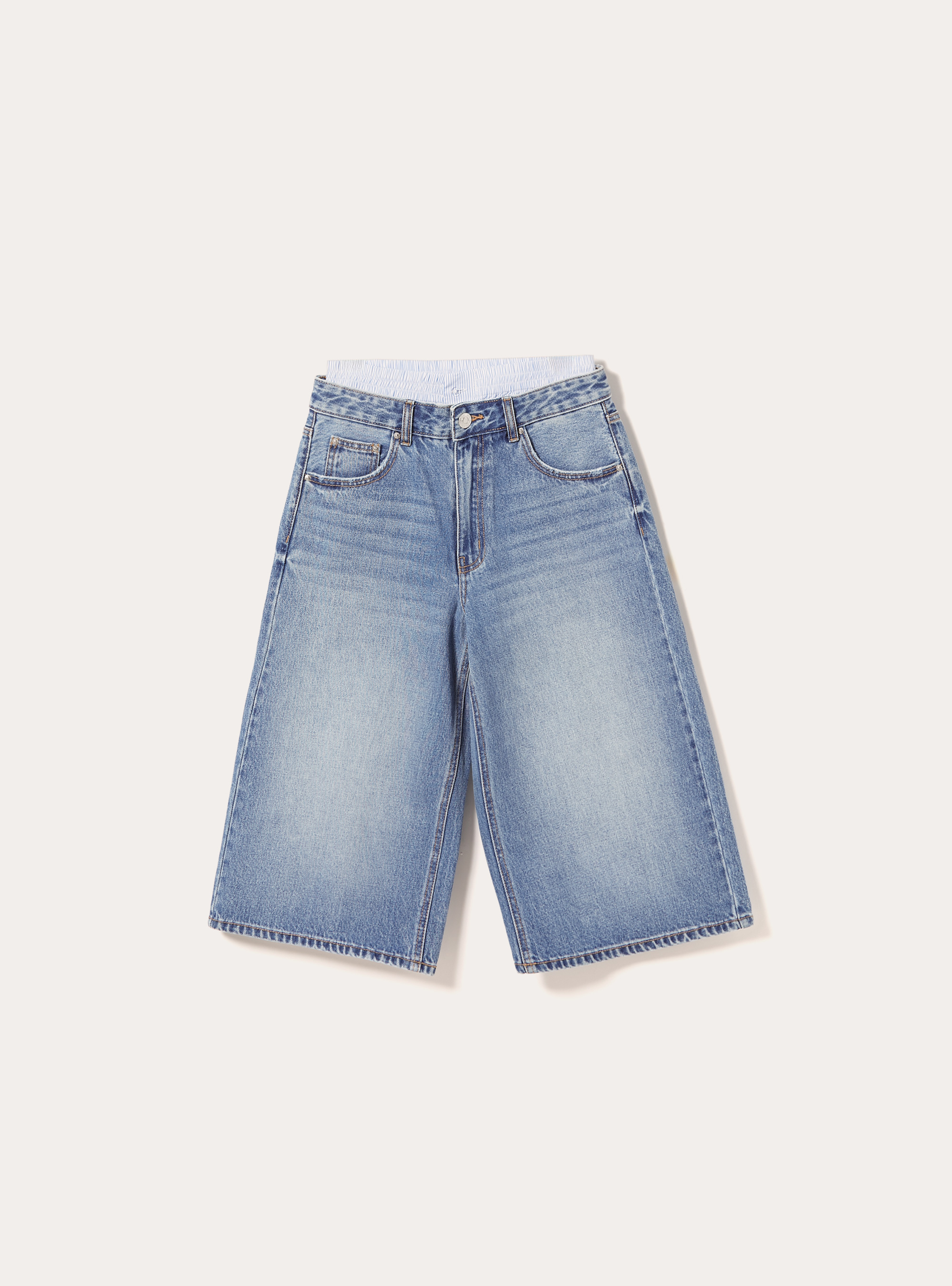 Bermuda vaquera con cintura combinada, D003 MEDIUM BLUE