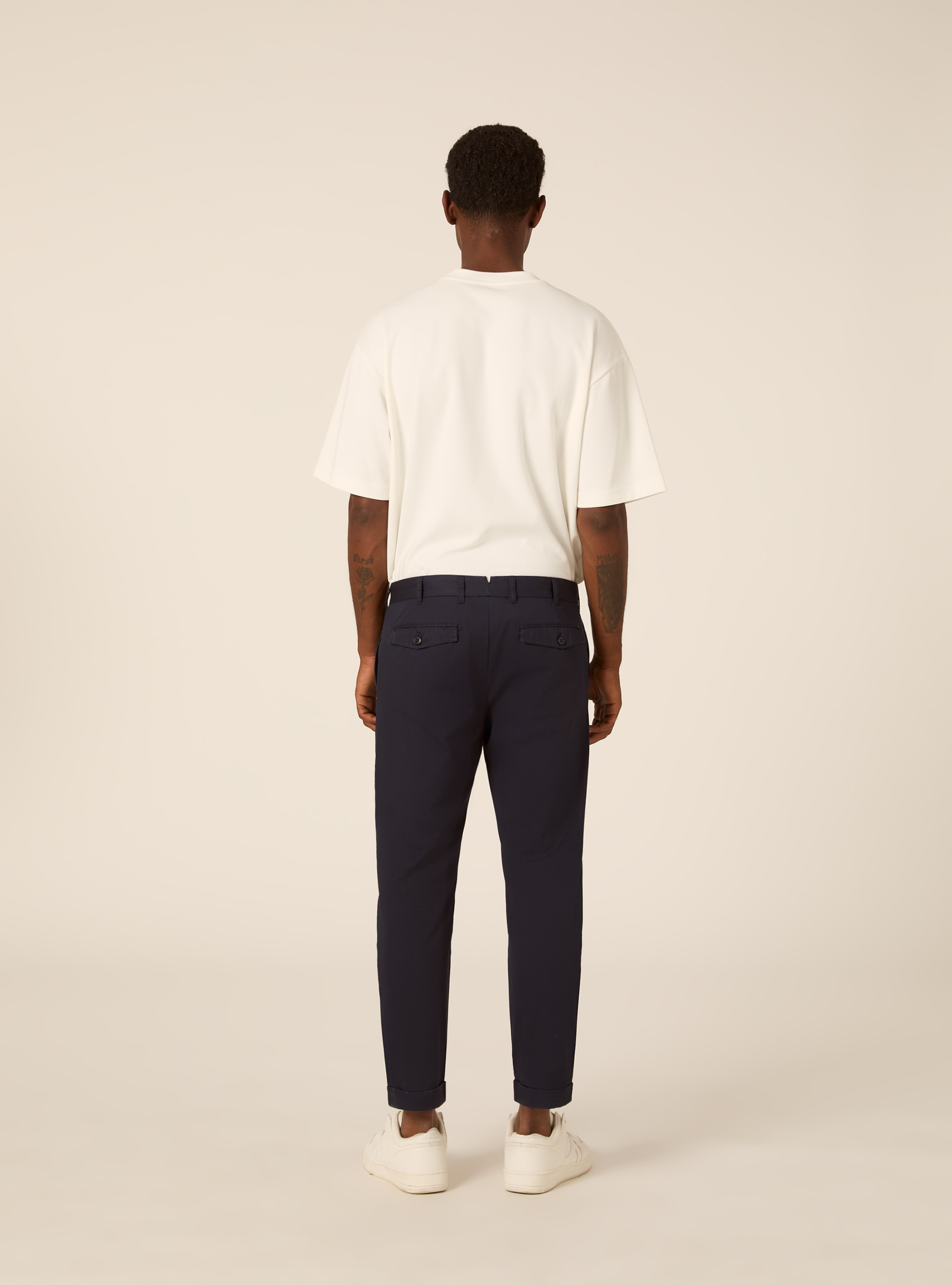 Slim Fit Cropped Pleated Chino Trousers, BL1 BLUE DARK