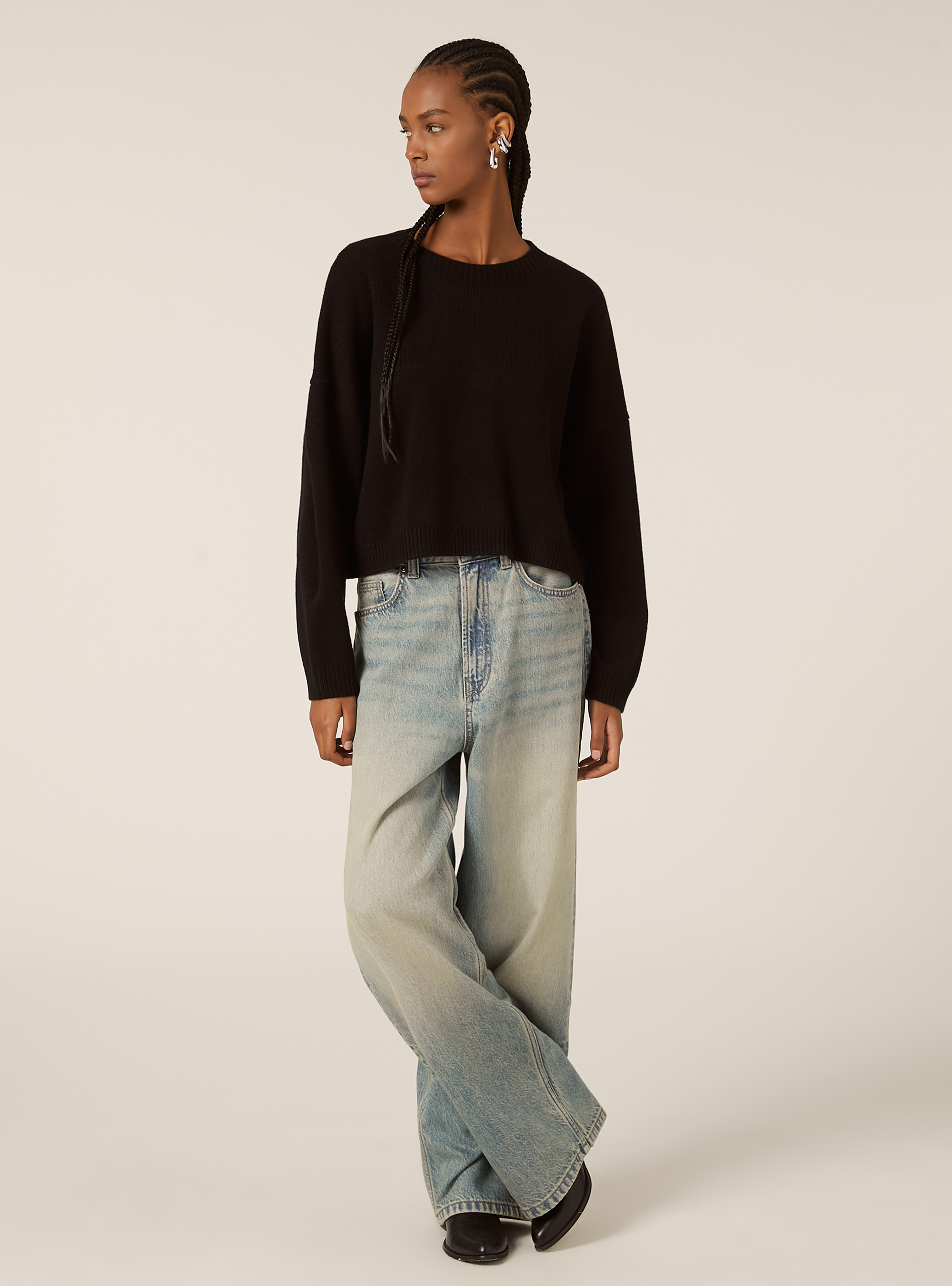 Pull &agrave; col rond basique, BK1 BLACK
