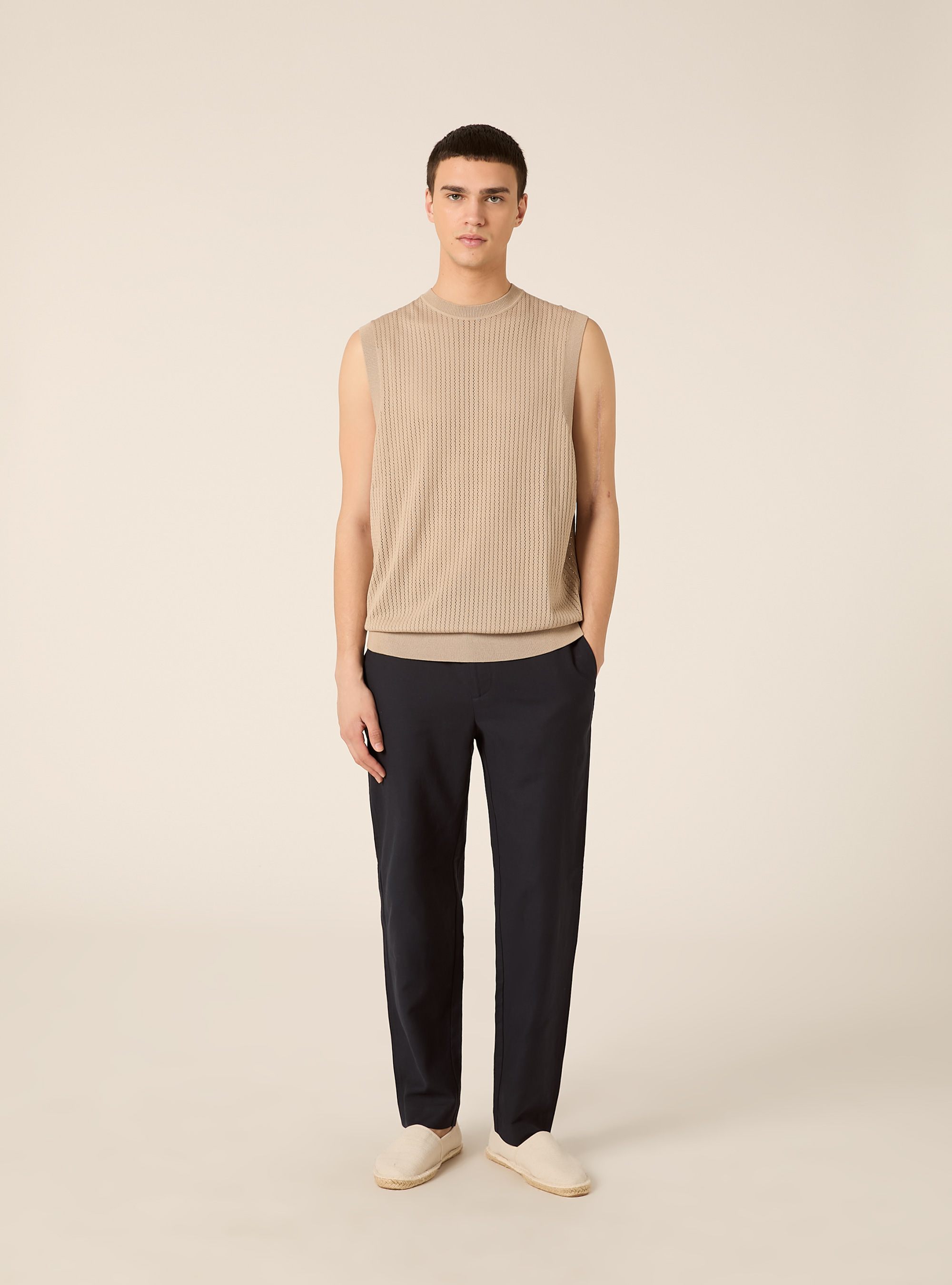 Knit Vest, MBG3 BEIGE MEL LIGHT