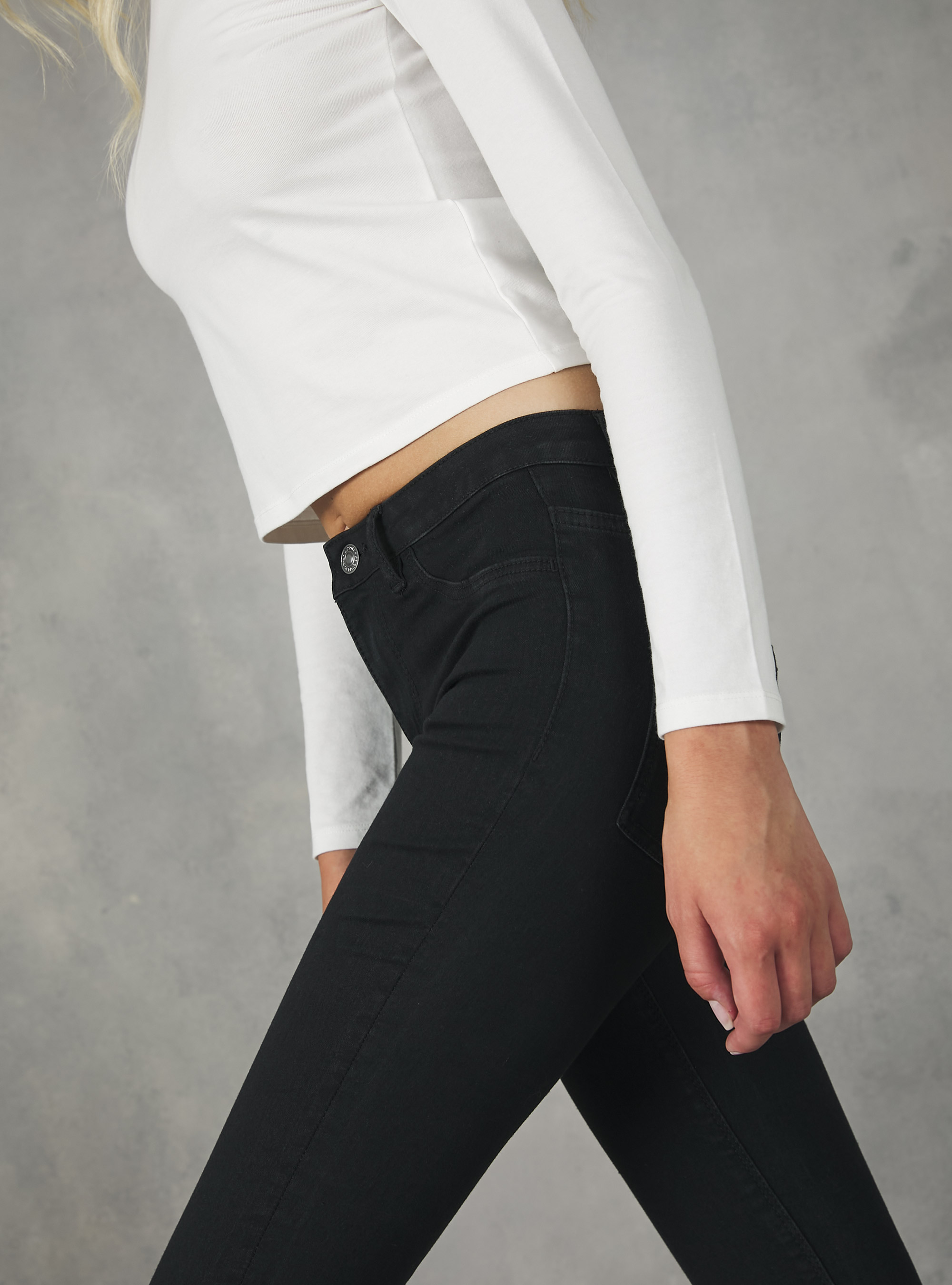 Jean super skinny taille haute en denim stretch, D000 BLACK