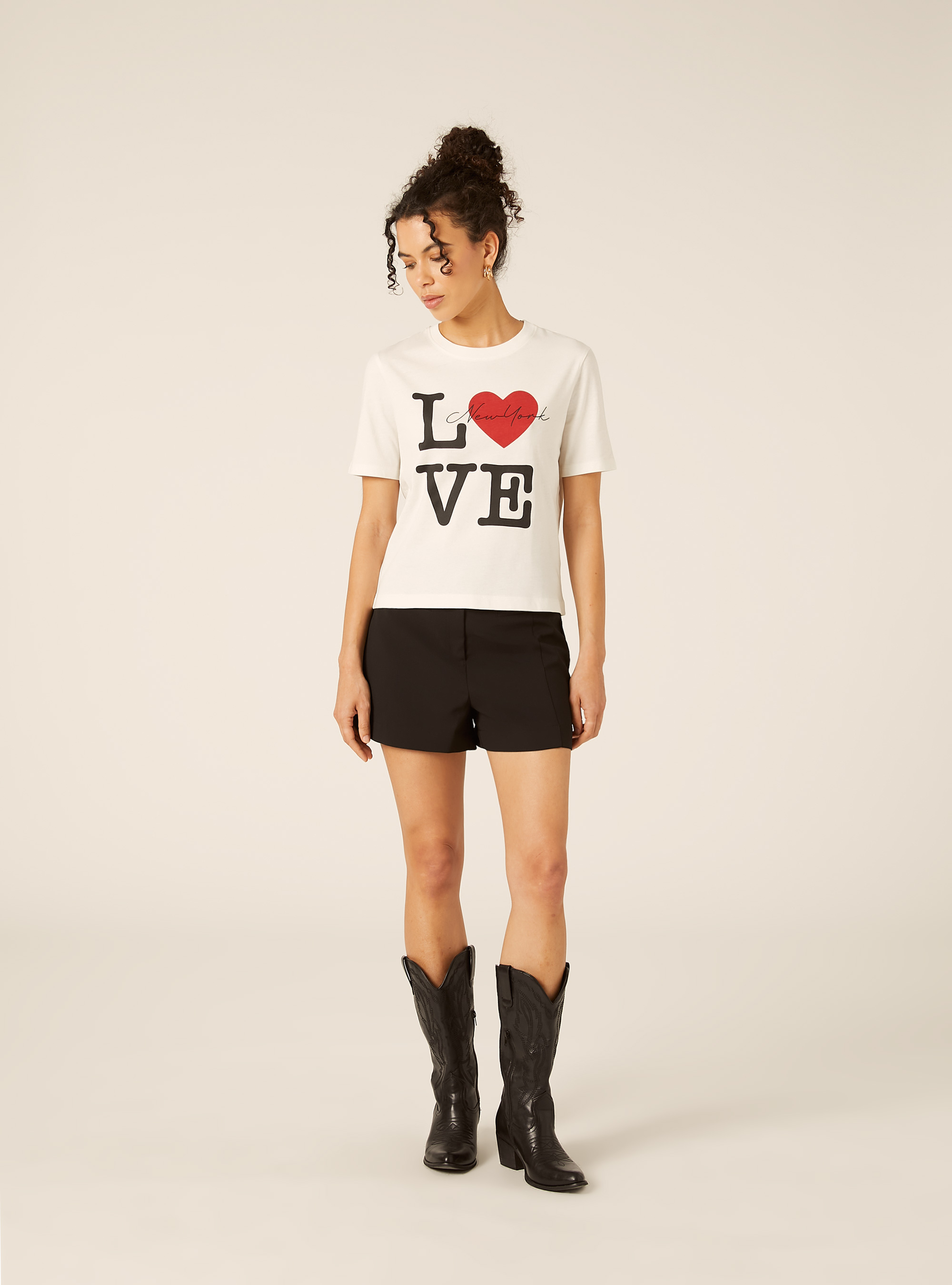 Camiseta Crop con Estampado New York, WH1 OFF WHITE