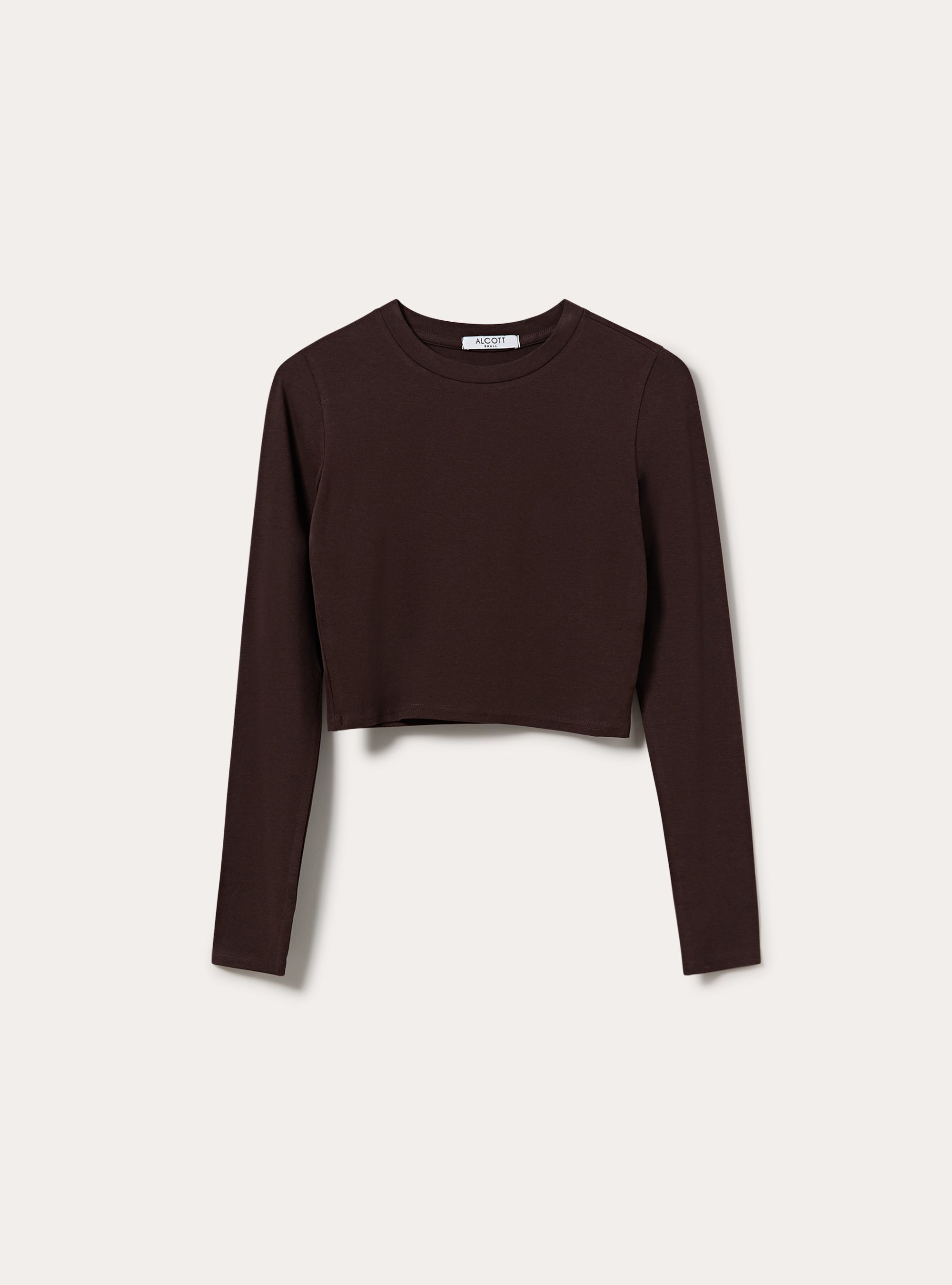 Long Sleeve Crop Top, BR1 BROWN DARK