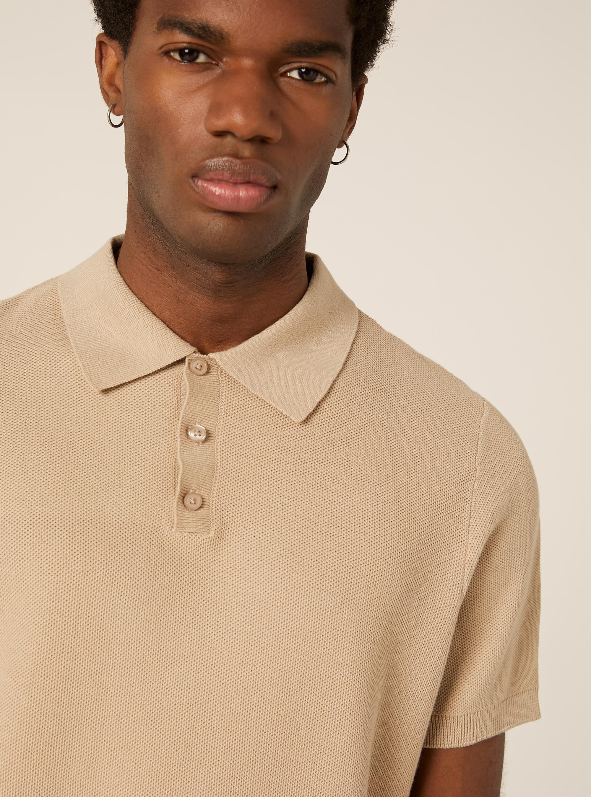 Cotton blend knitted polo shirt, BG2 BEIGE MEDIUM