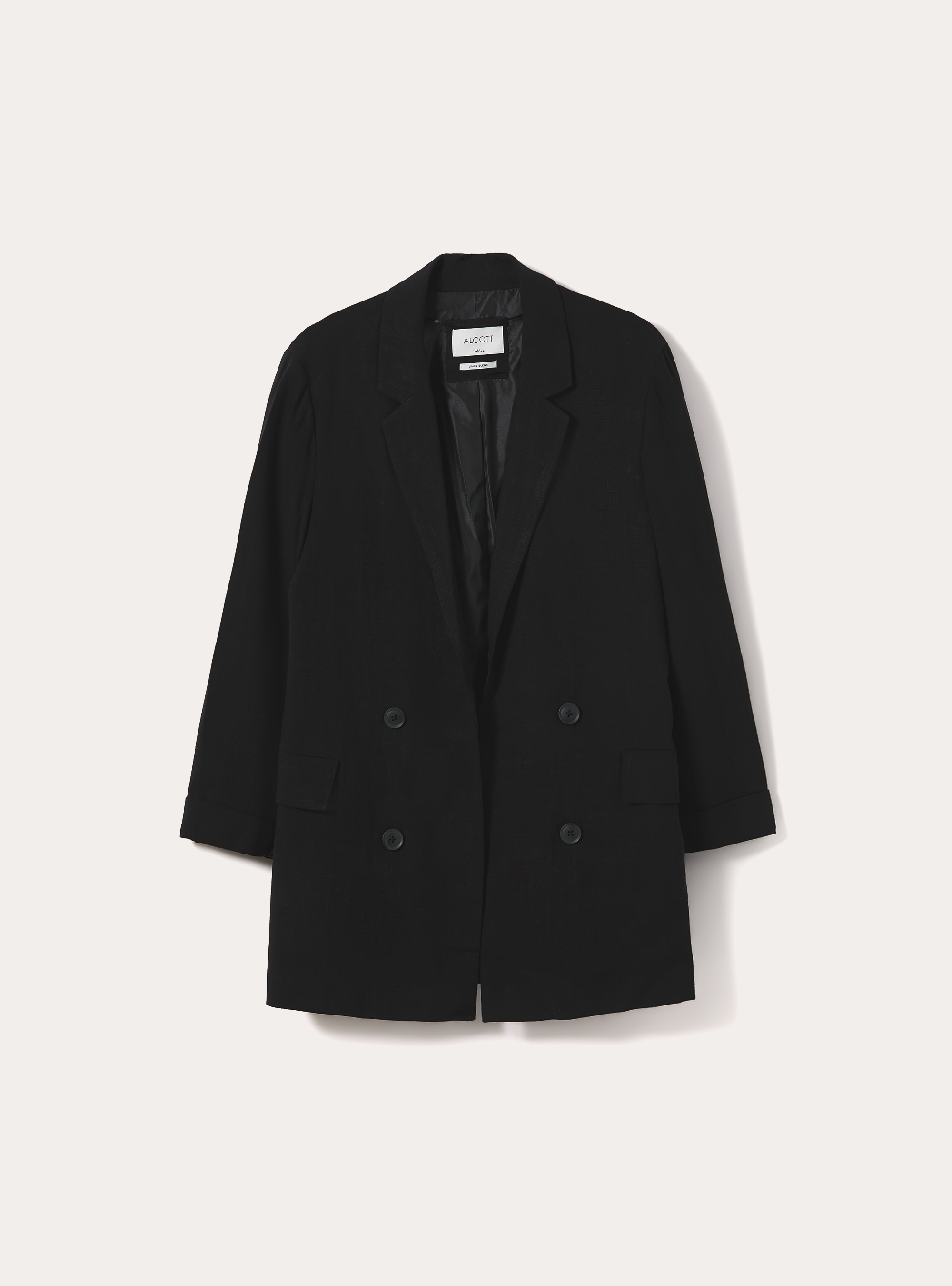 Double-breasted linen-blend blazer, BK1 BLACK