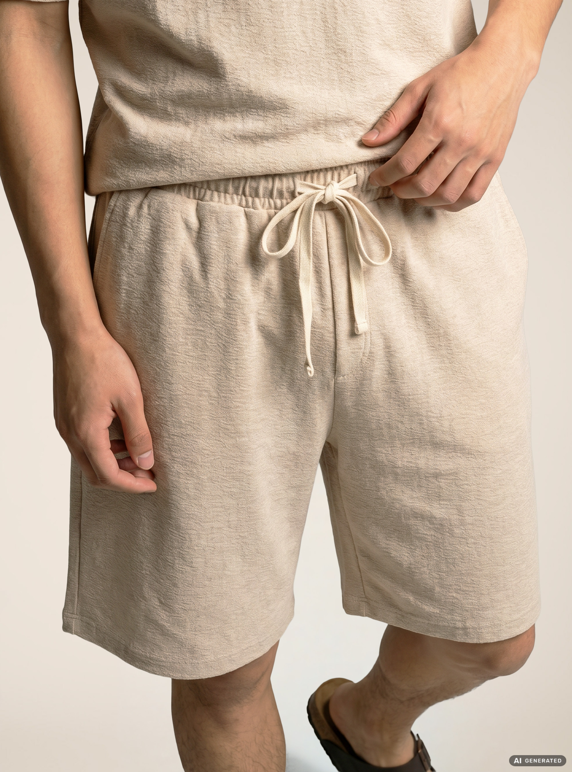 Bermuda baggy con pince in jersey texture, BG3 BEIGE LIGHT
