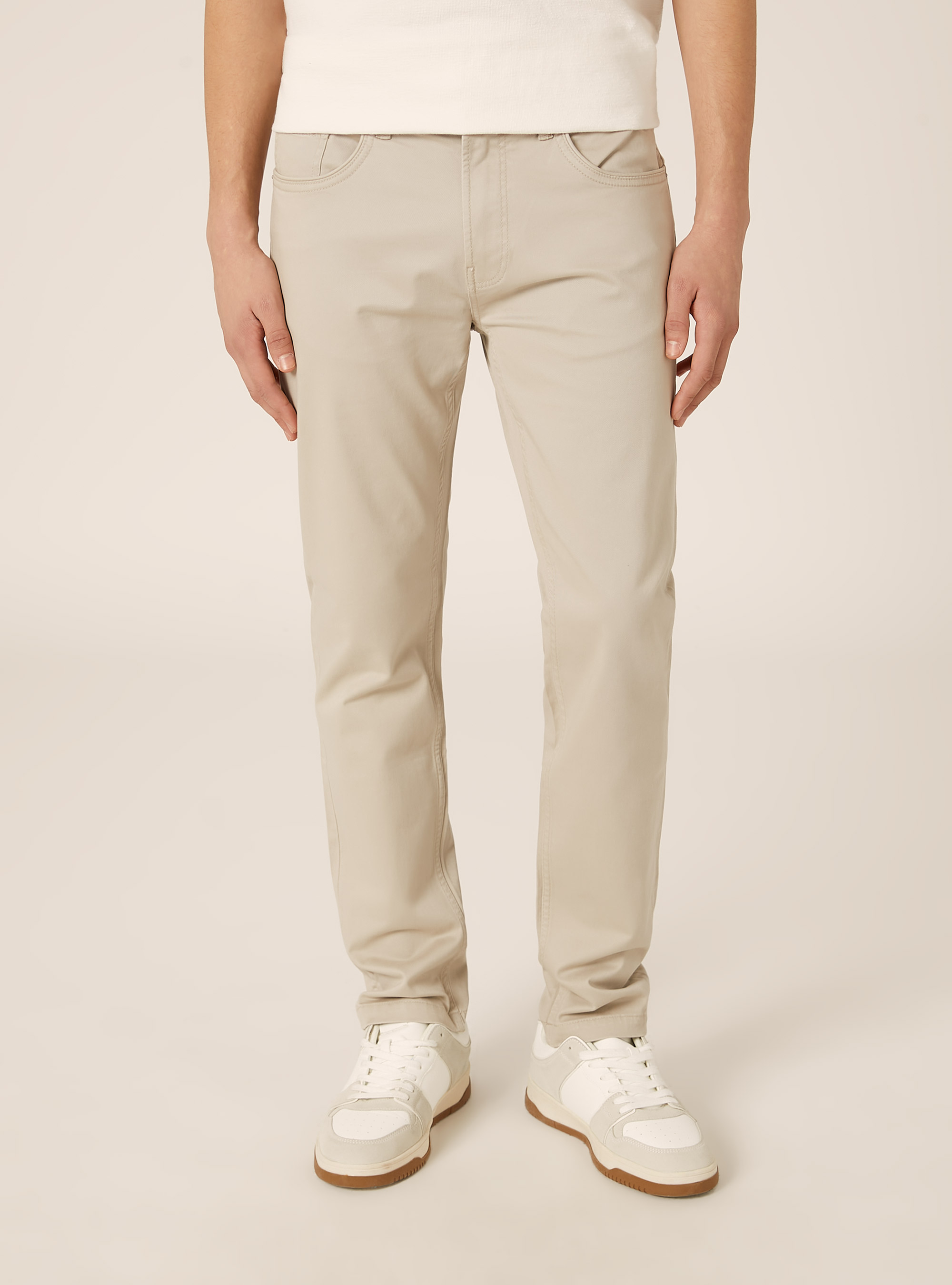Pantaloni slim fit in cotone, BEIGE CHIARO