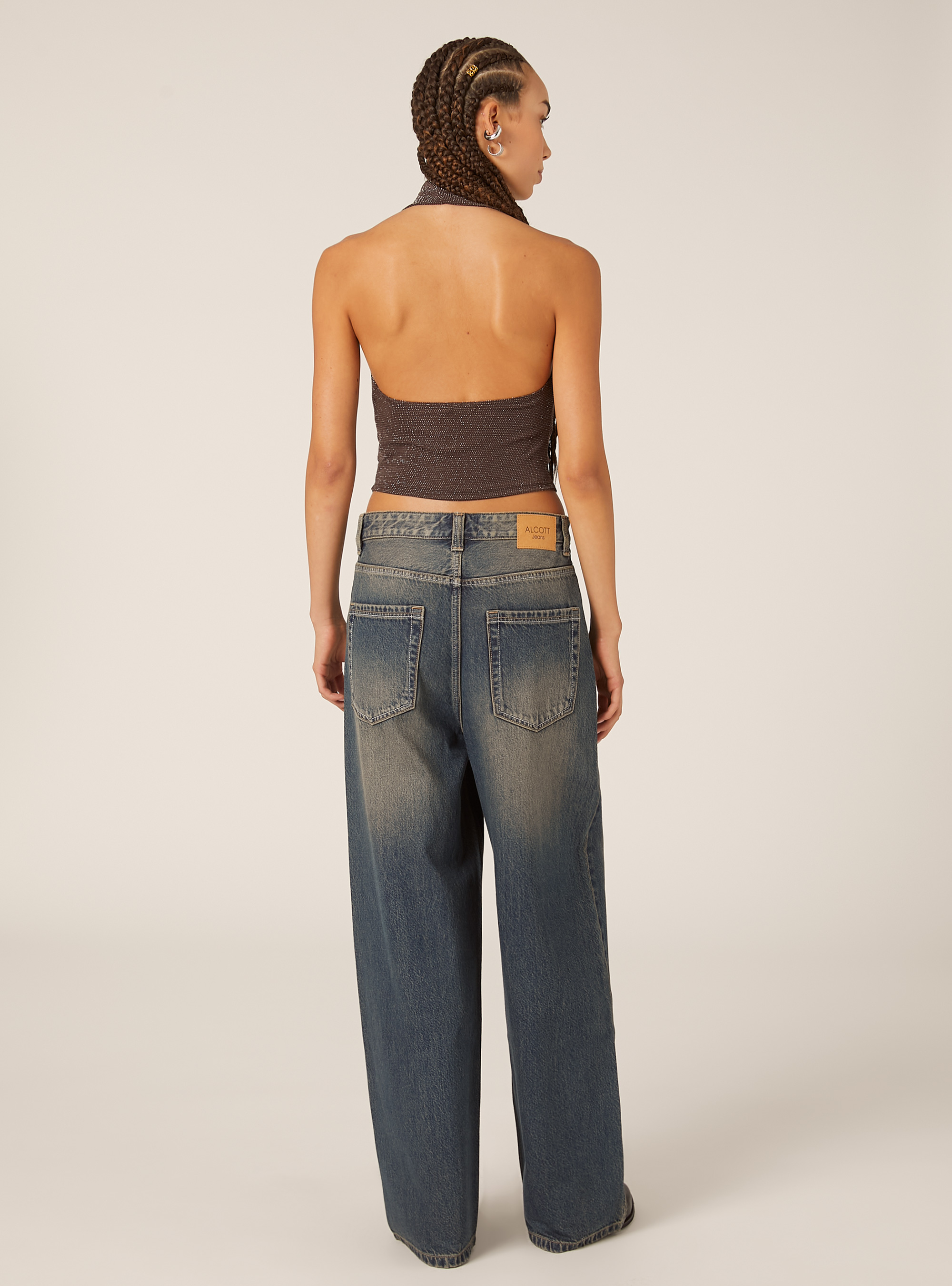 Halter top avec strass, BR2 BROWN MEDIUM