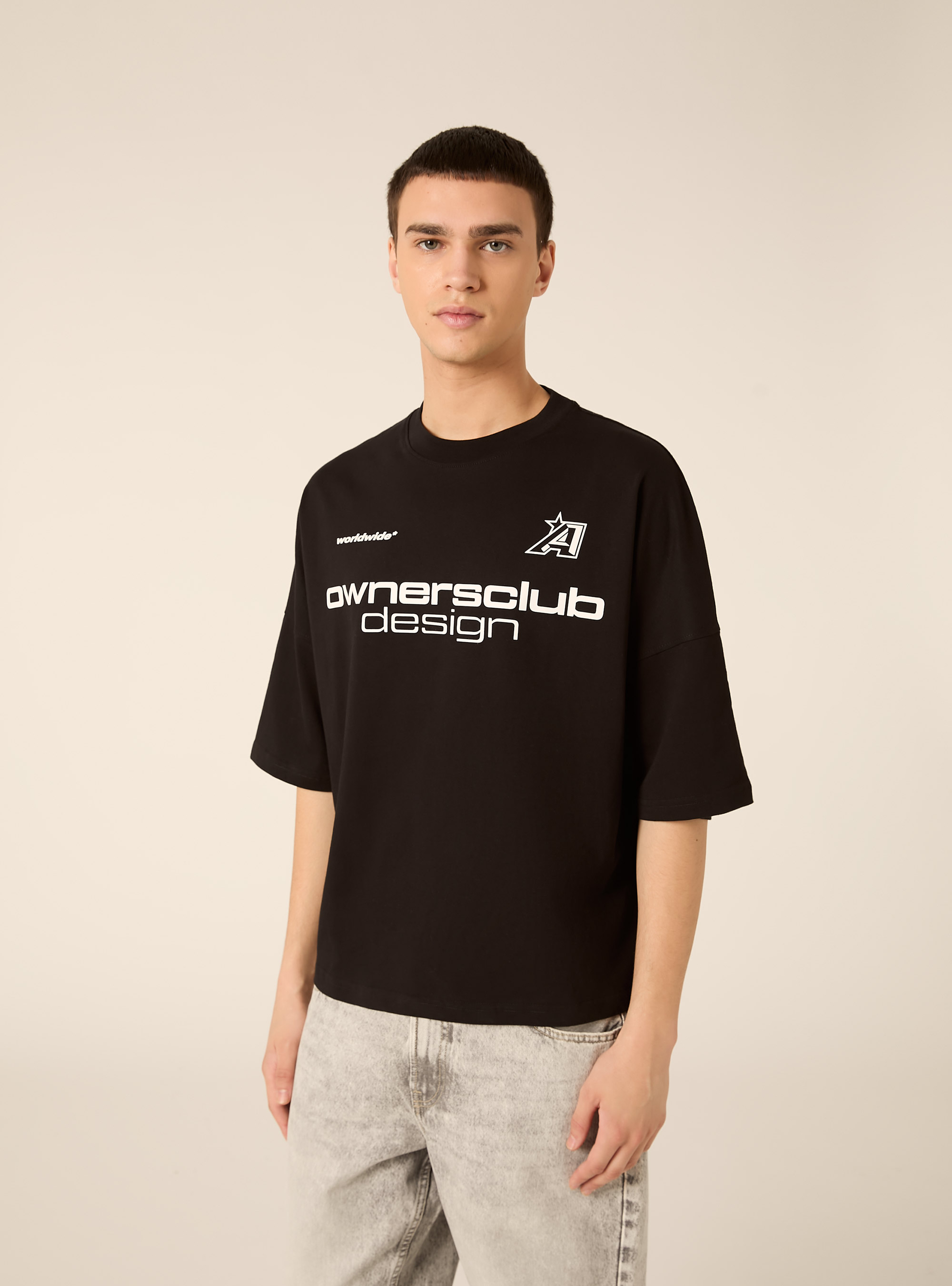 T-shirt ample imprim&eacute;, BK1 BLACK