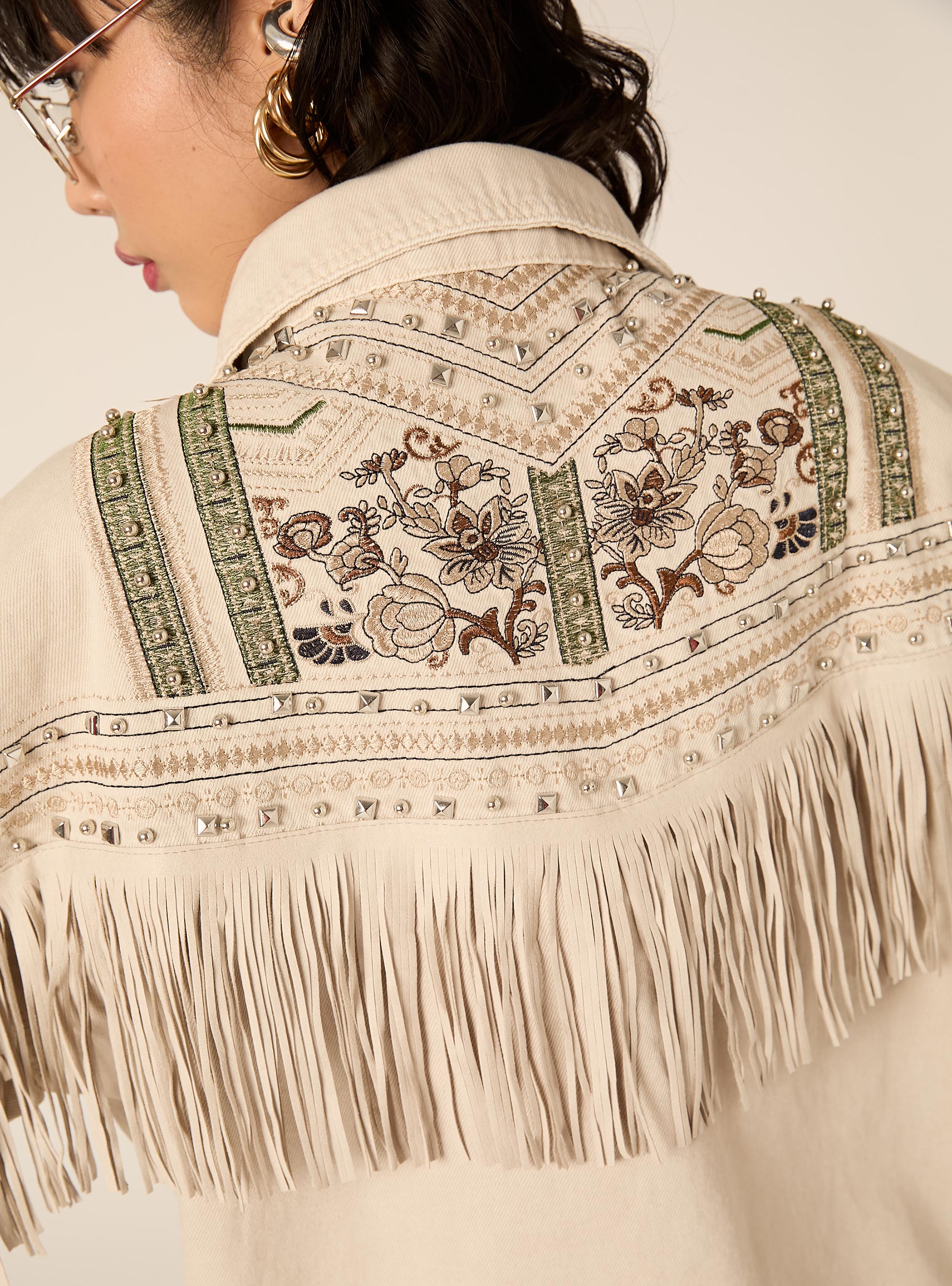Chaqueta vaquera con flecos, BG3 BEIGE LIGHT