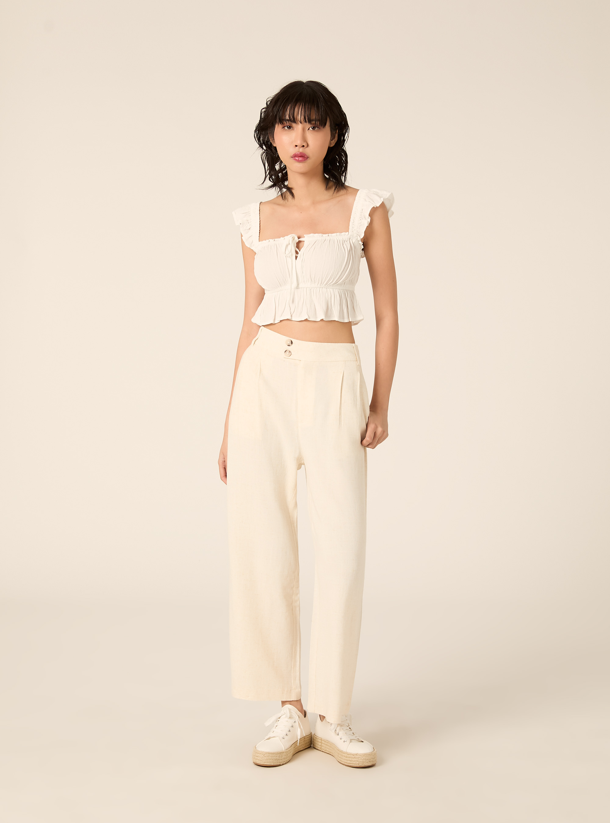 Wide-leg linen-blend pants, MBG3 BEIGE MEL LIGHT