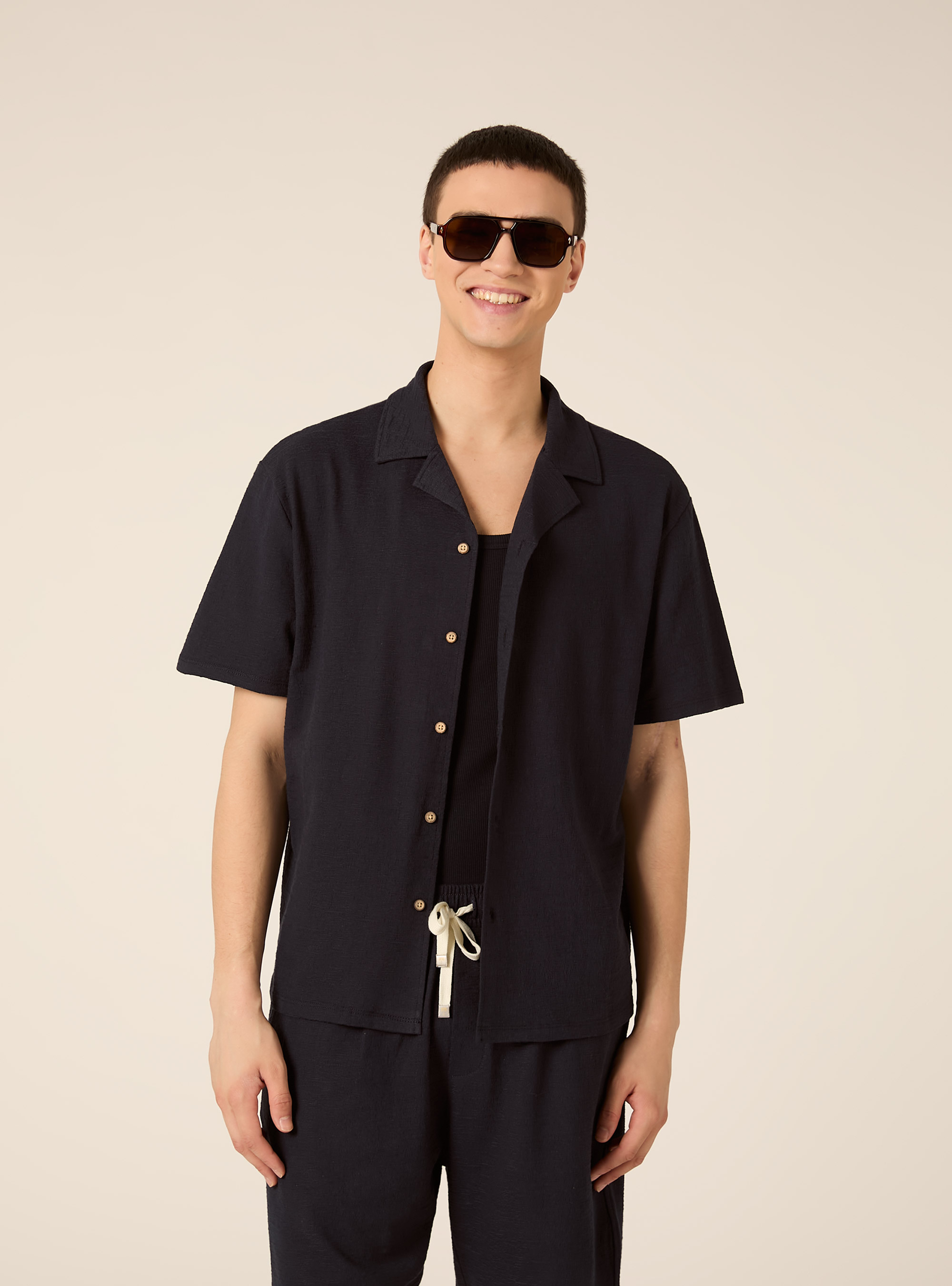 Strukturiertes Hemd in Boxy-Fit, NA1 NAVY DARK