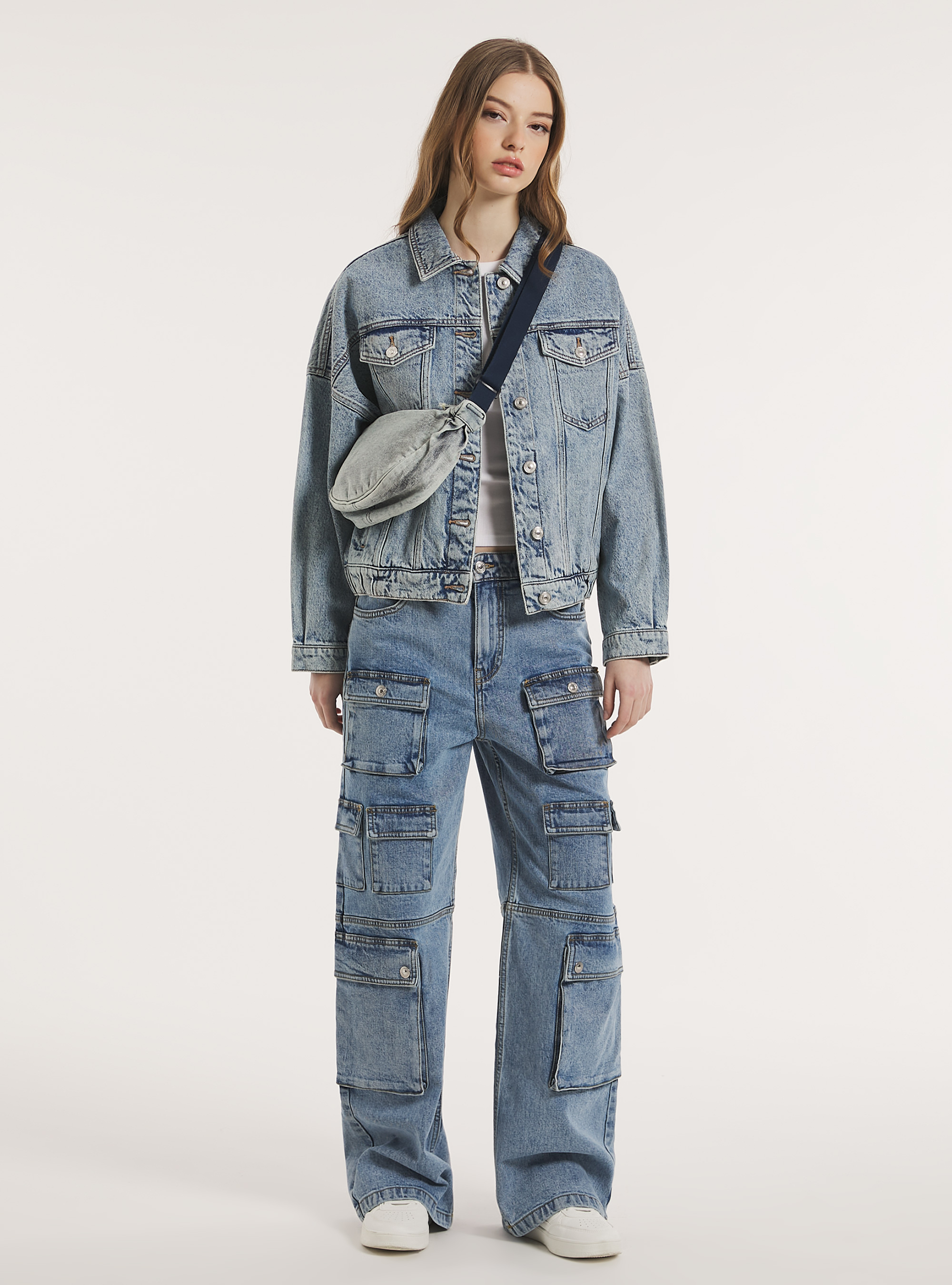 Denim jacket with elasticated waist, D006 AZURE