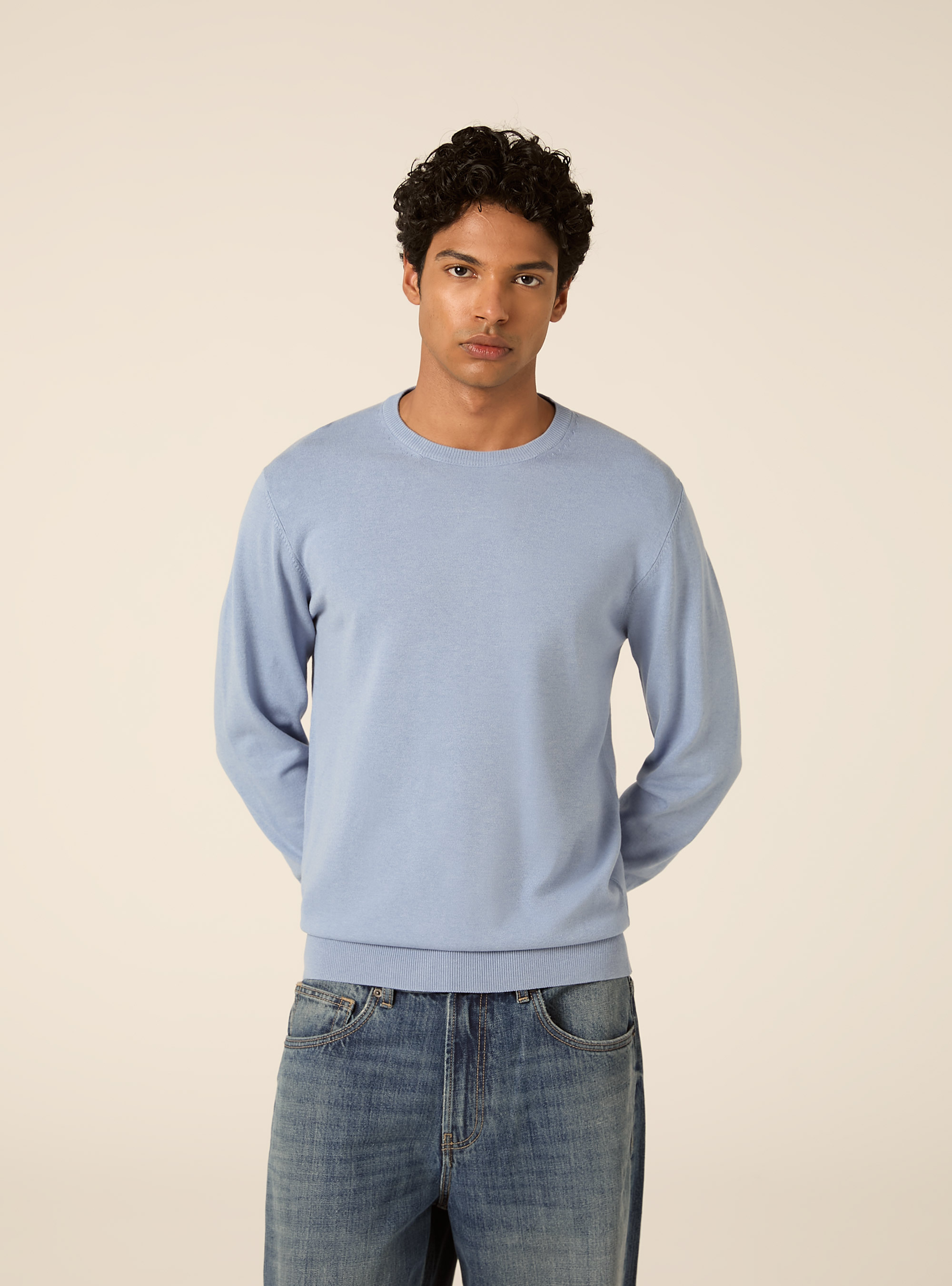 Jersey de cuello redondo en viscosa Lenzing Ecovero, AZ3 AZURE LIGHT