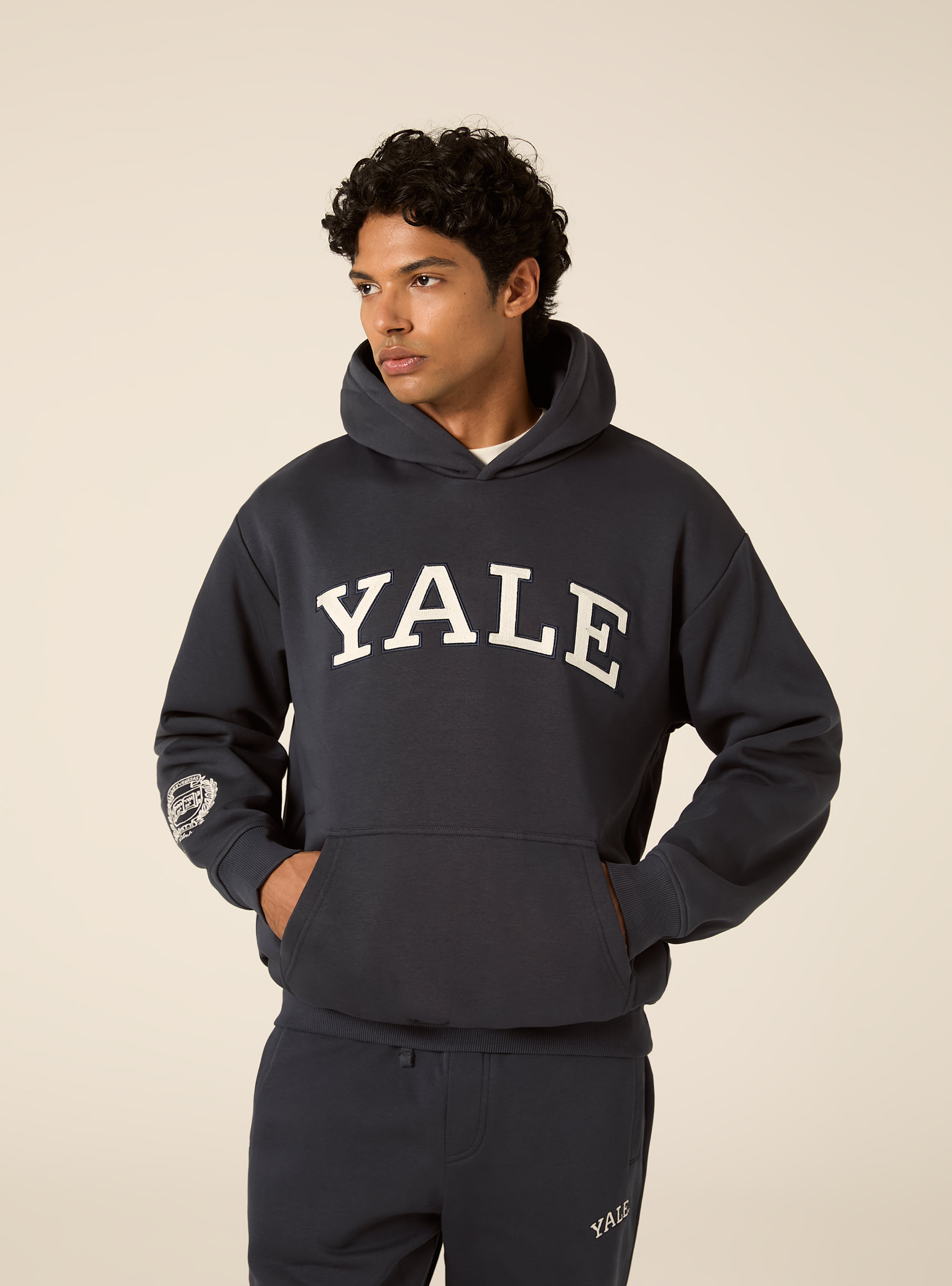 Felpa con cappuccio boxy licenza yale, NA2 NAVY MEDIUM