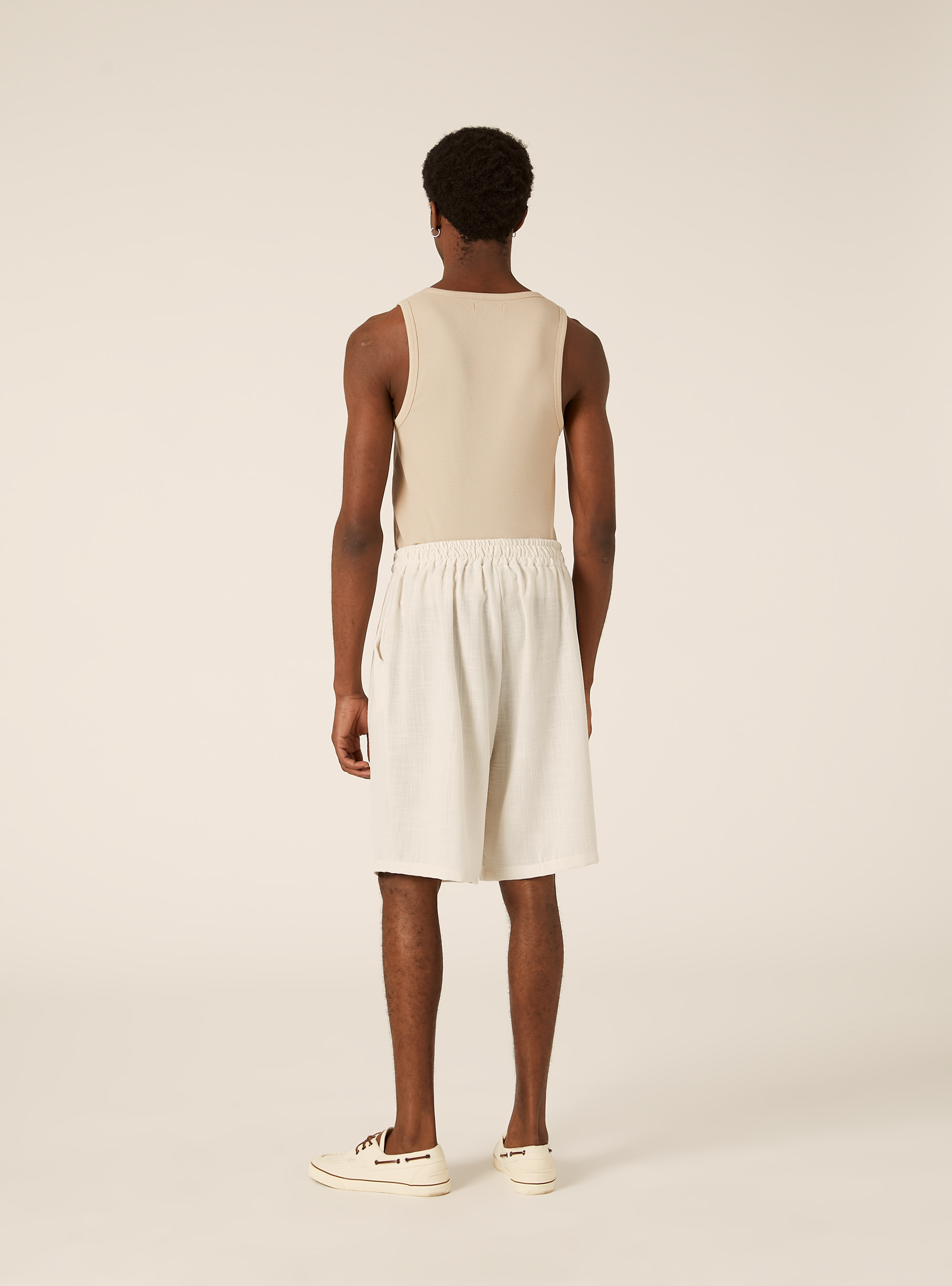 Slub Fabric Bermuda Shorts, WH1 OFF WHITE