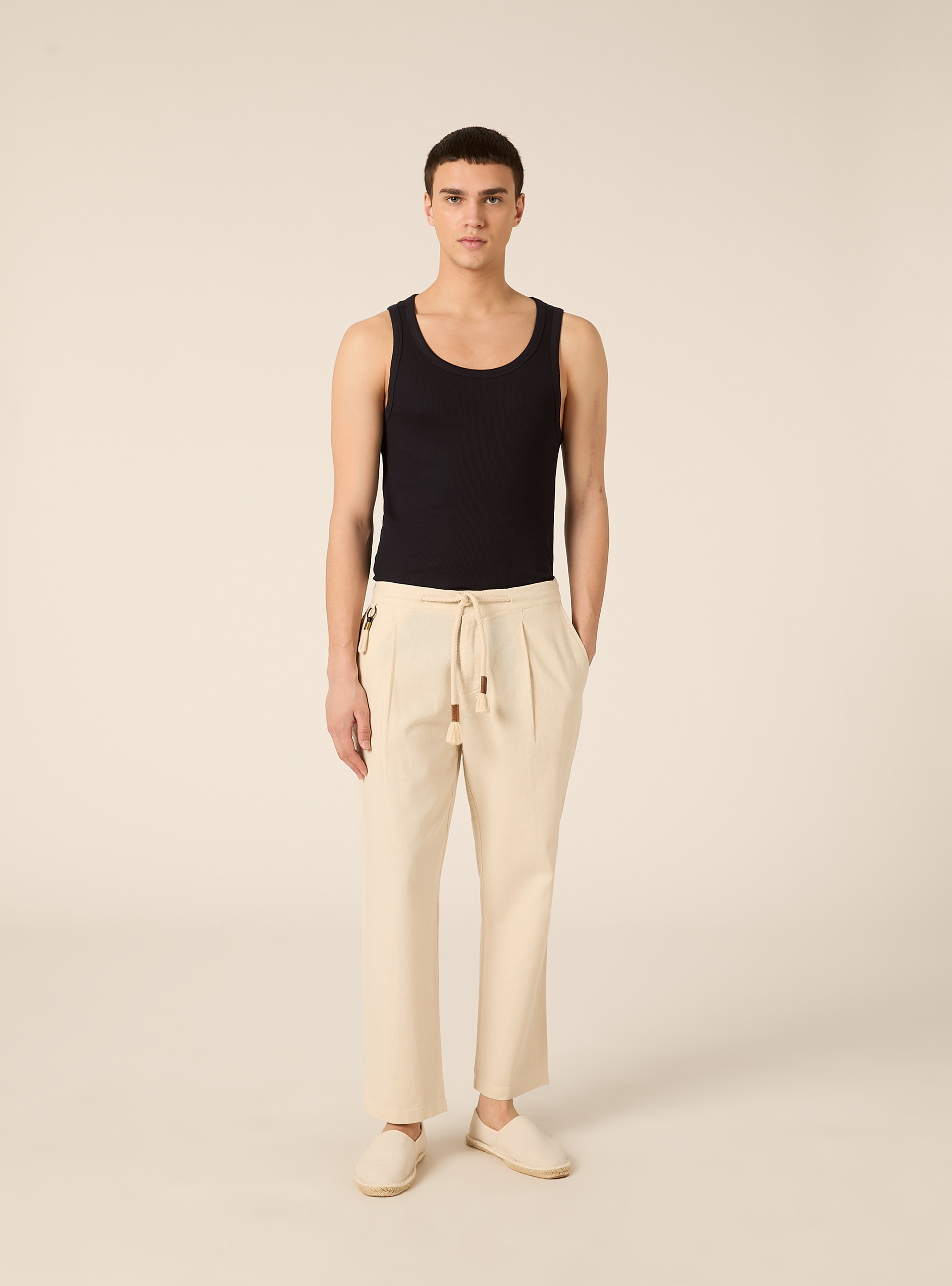 Linen-blend jogger pants, MCR3 CREAM MEL LIGHT