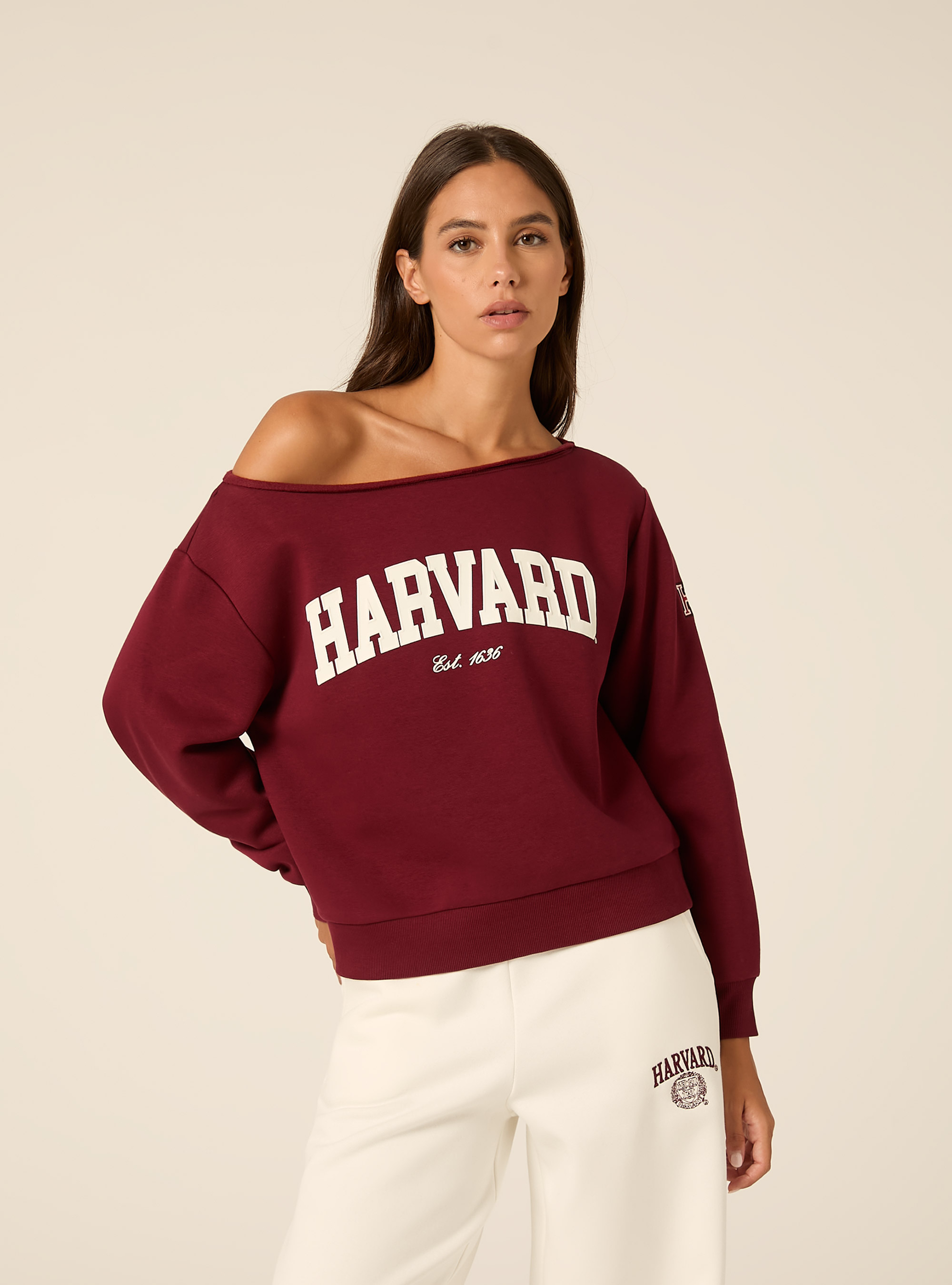 Felpa scollo a barca harvard, BO1 BORDEAUX DARK