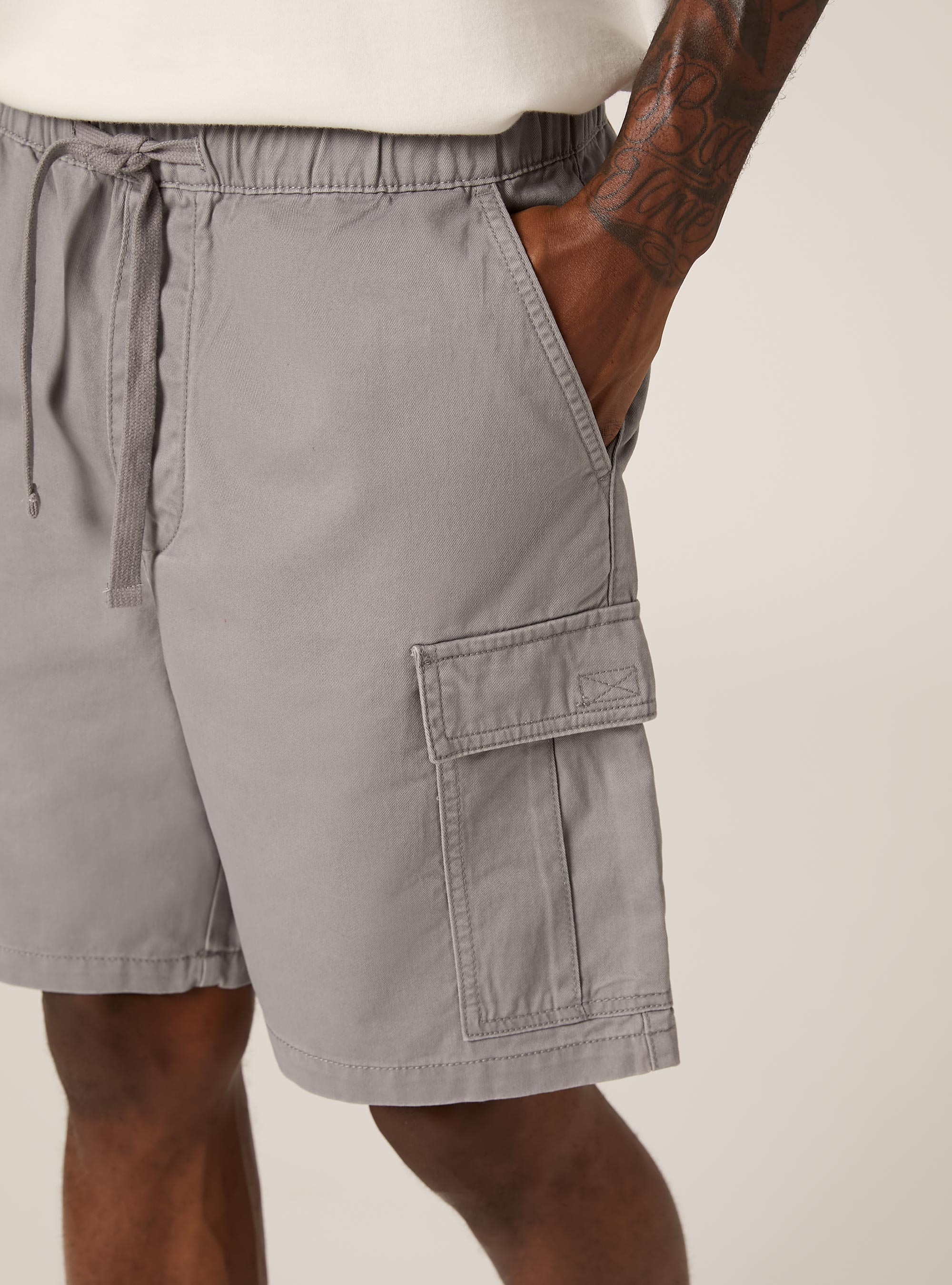 Cargo-Bermudashorts aus Twill mit Kordelzug, GY3 GREY LIGHT