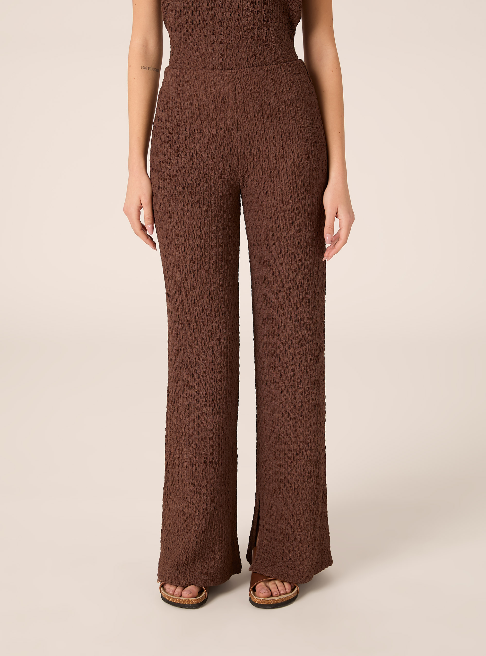 Pantalones de tejido waffle, BR1 BROWN DARK