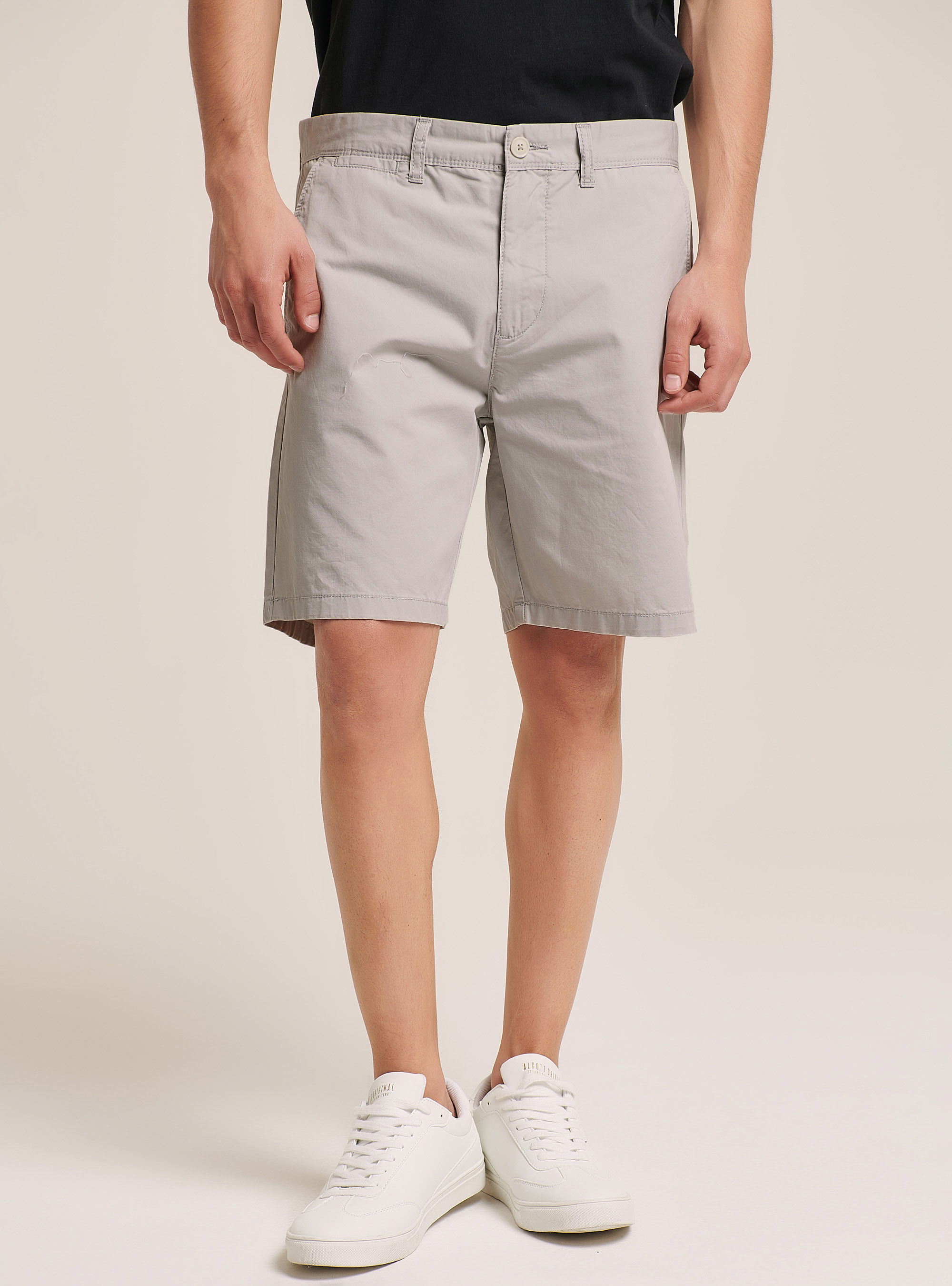 Plain Fit Twill Bermuda Shorts, GY3 GREY LIGHT