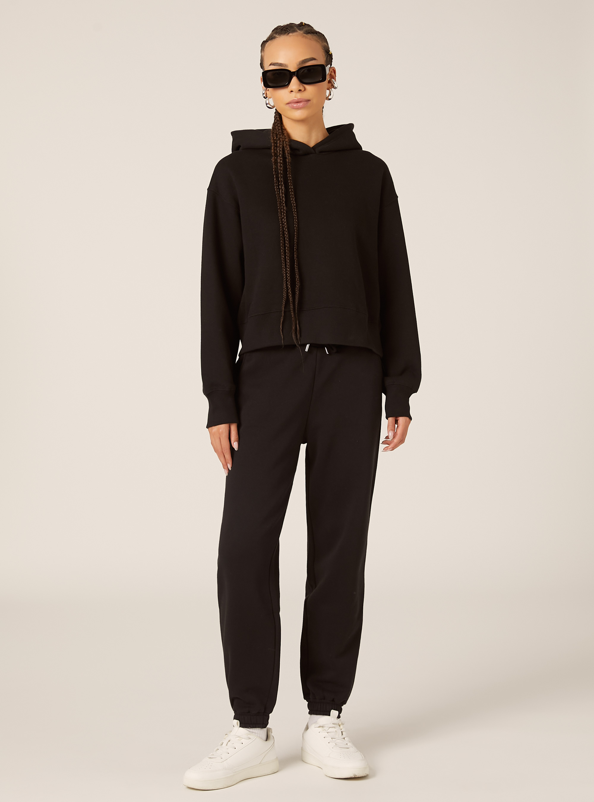 Sweat &agrave; capuche coupe boxy, BK1 BLACK
