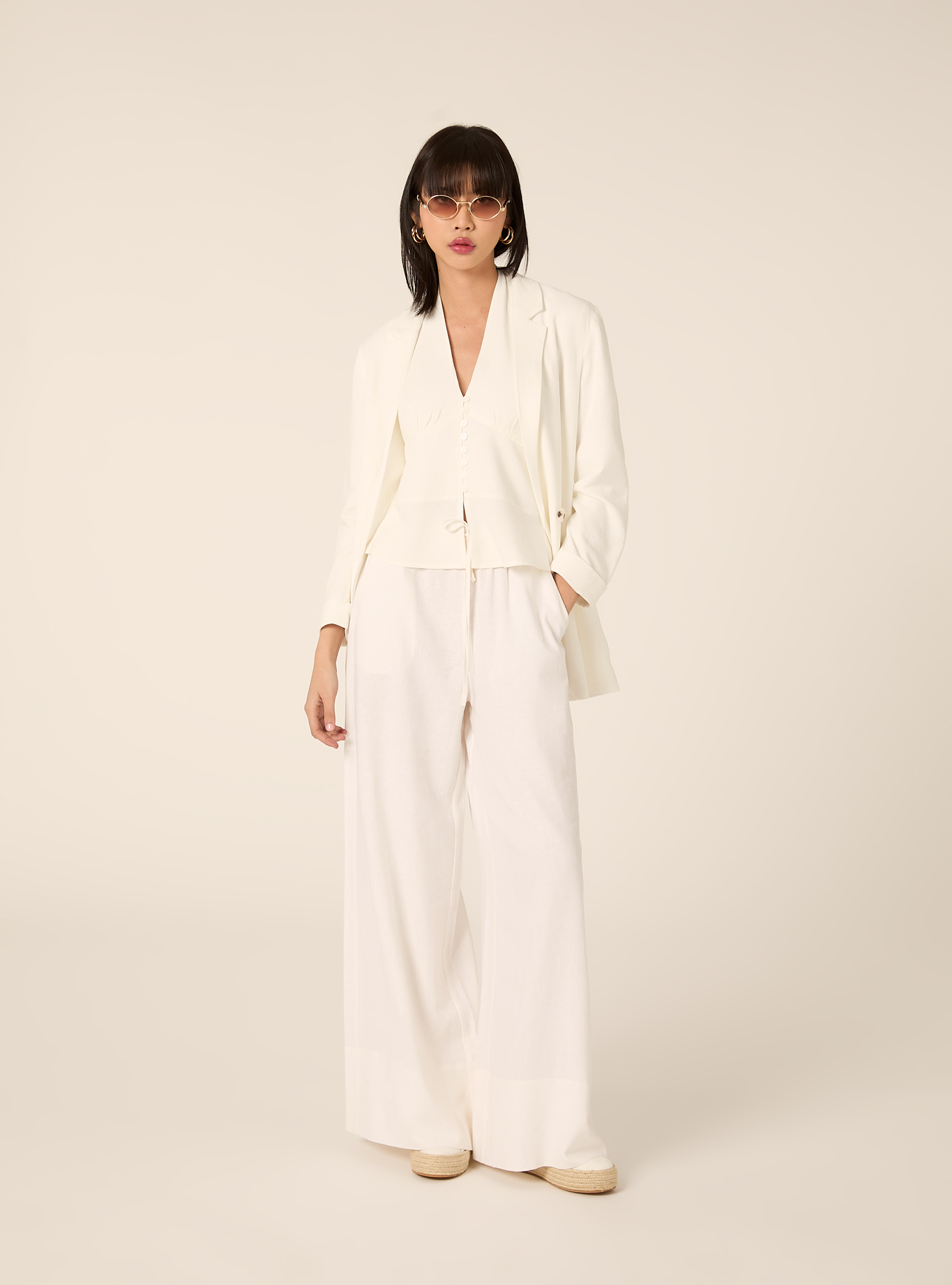 Pantalones palazzo de lino, WH2 WHITE