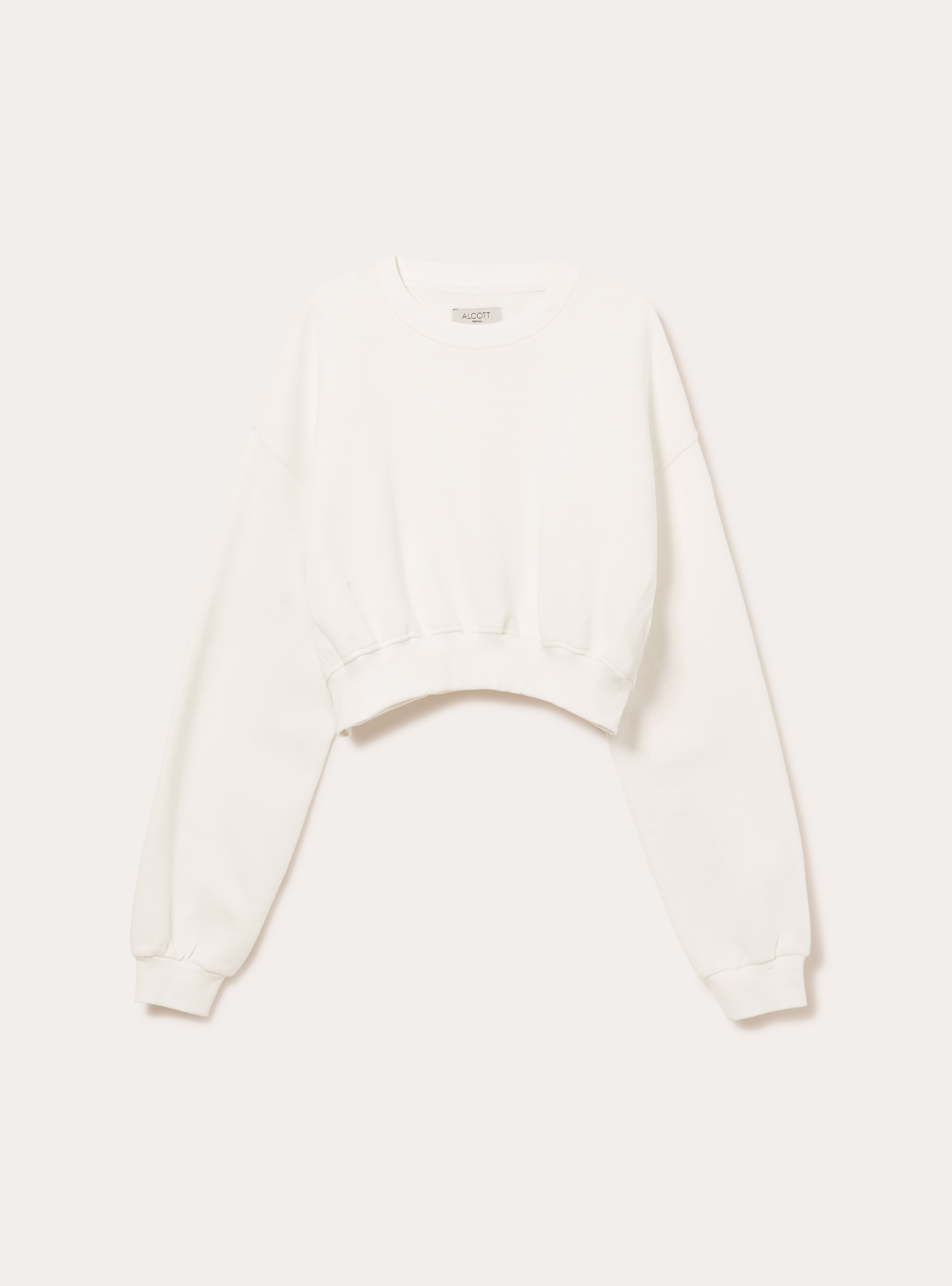 Sweat-shirt &agrave; col rond en coton court, WH2 WHITE