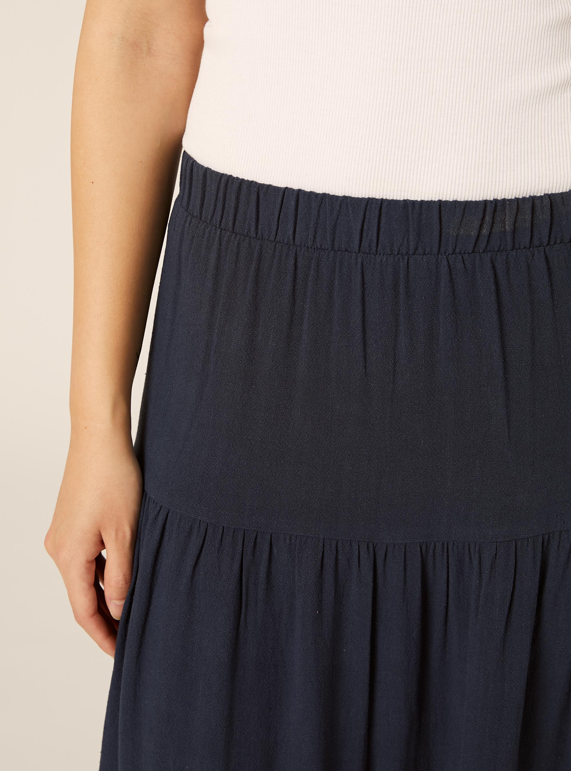 Falda boho con volantes en mezcla de lino, NA2 NAVY MEDIUM