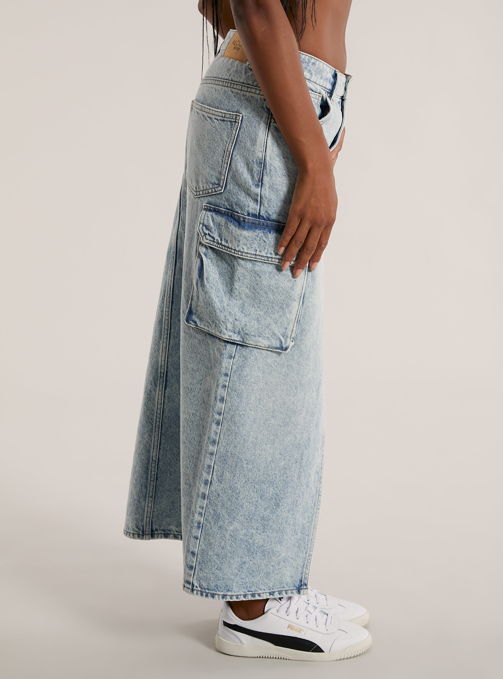 Jupe cargo longuette, D006 AZURE