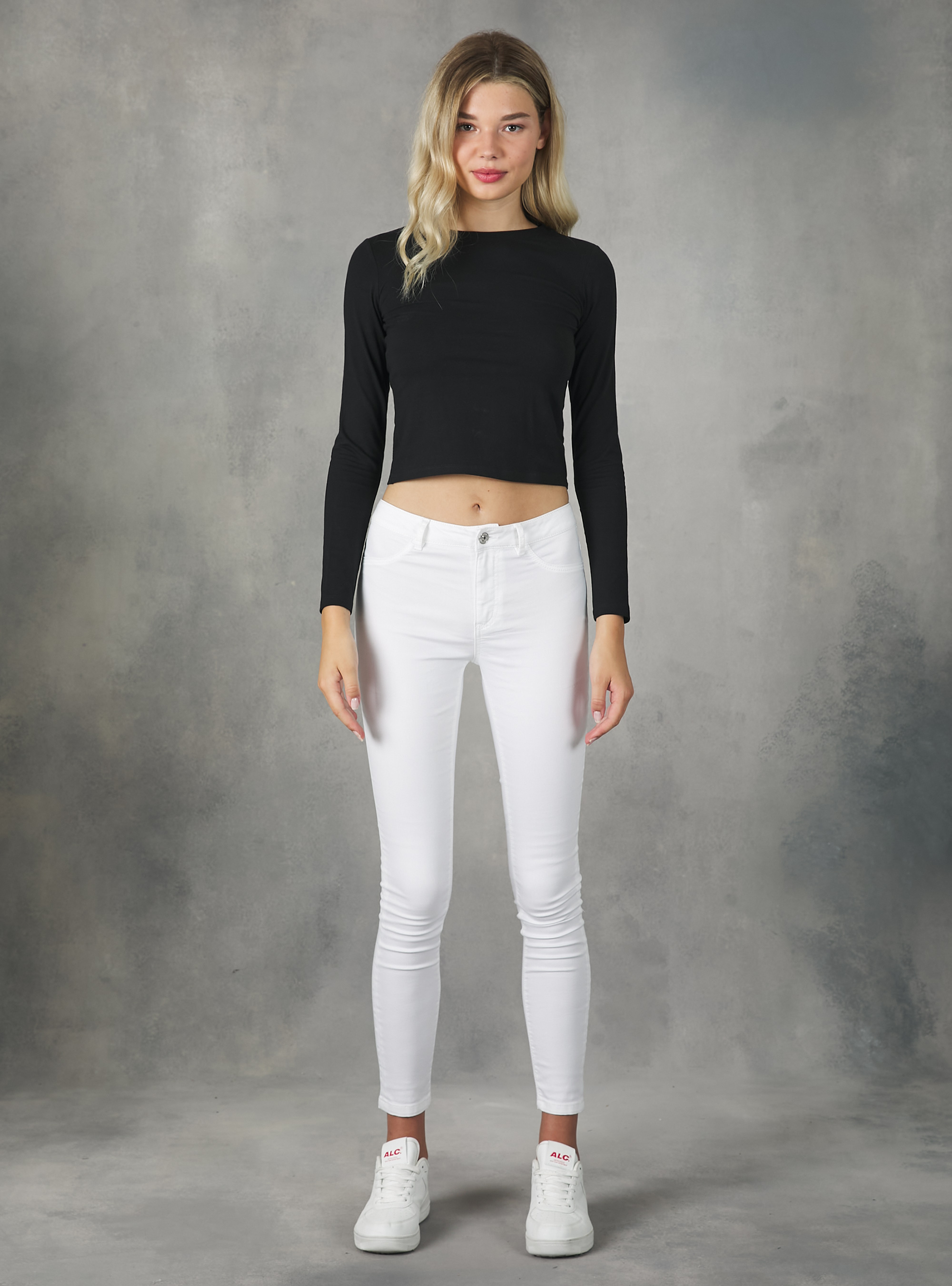 Jean super skinny taille haute en denim stretch, D099 WHITE