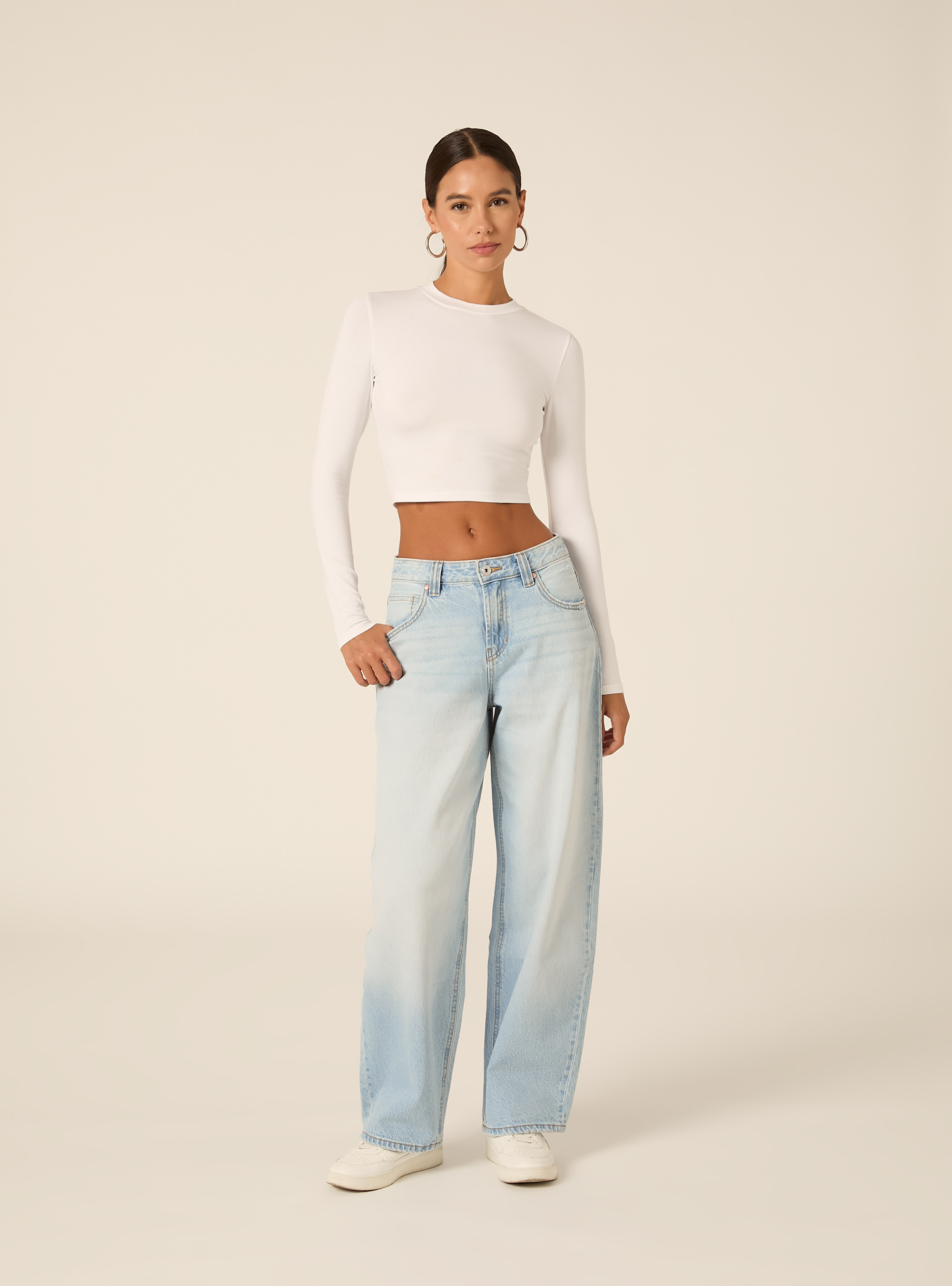 Long Sleeve Crop Top, WH2 WHITE