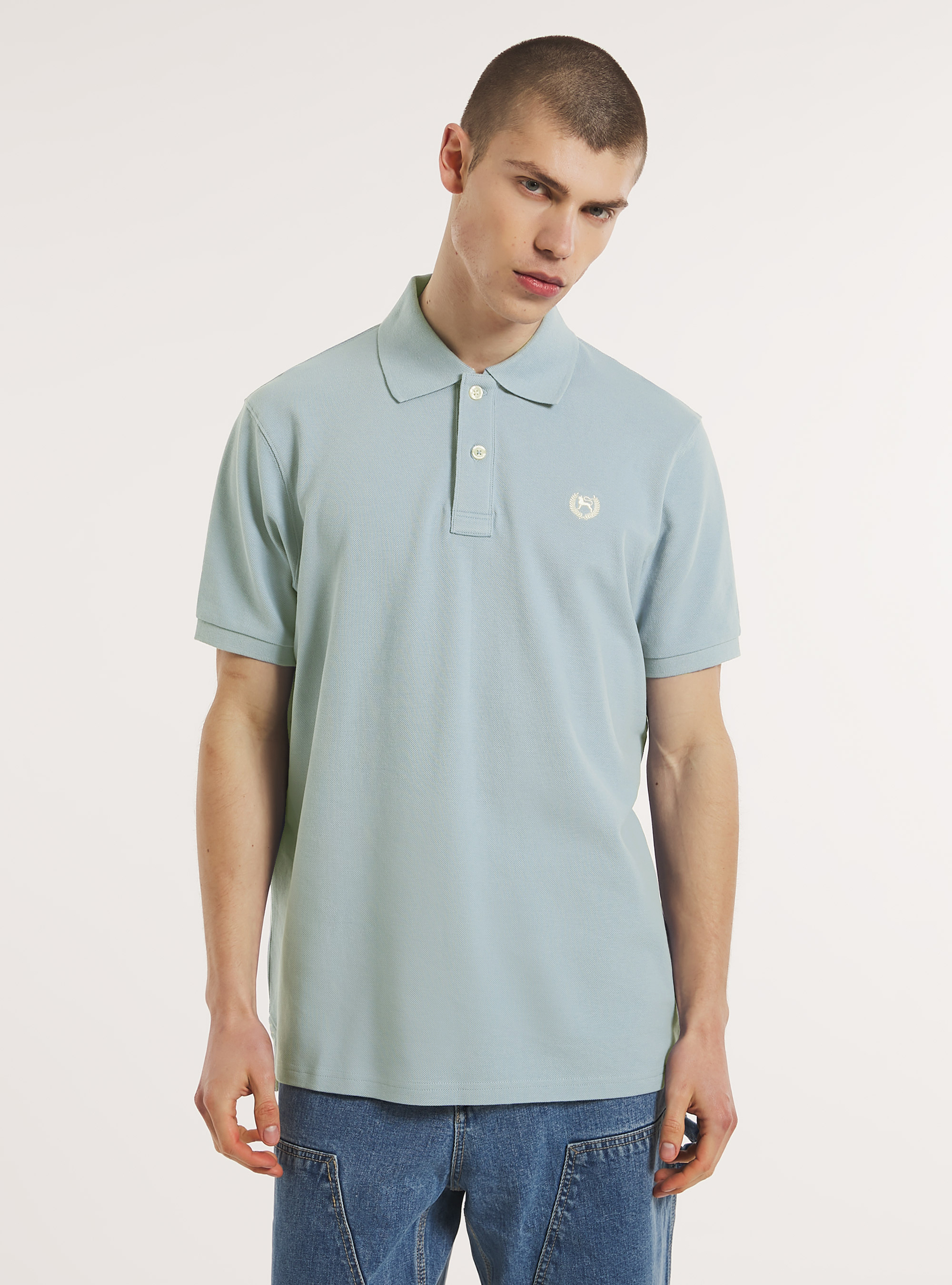 Polo de piqu&eacute; de algod&oacute;n con bordado, AZ3 AZURE LIGHT
