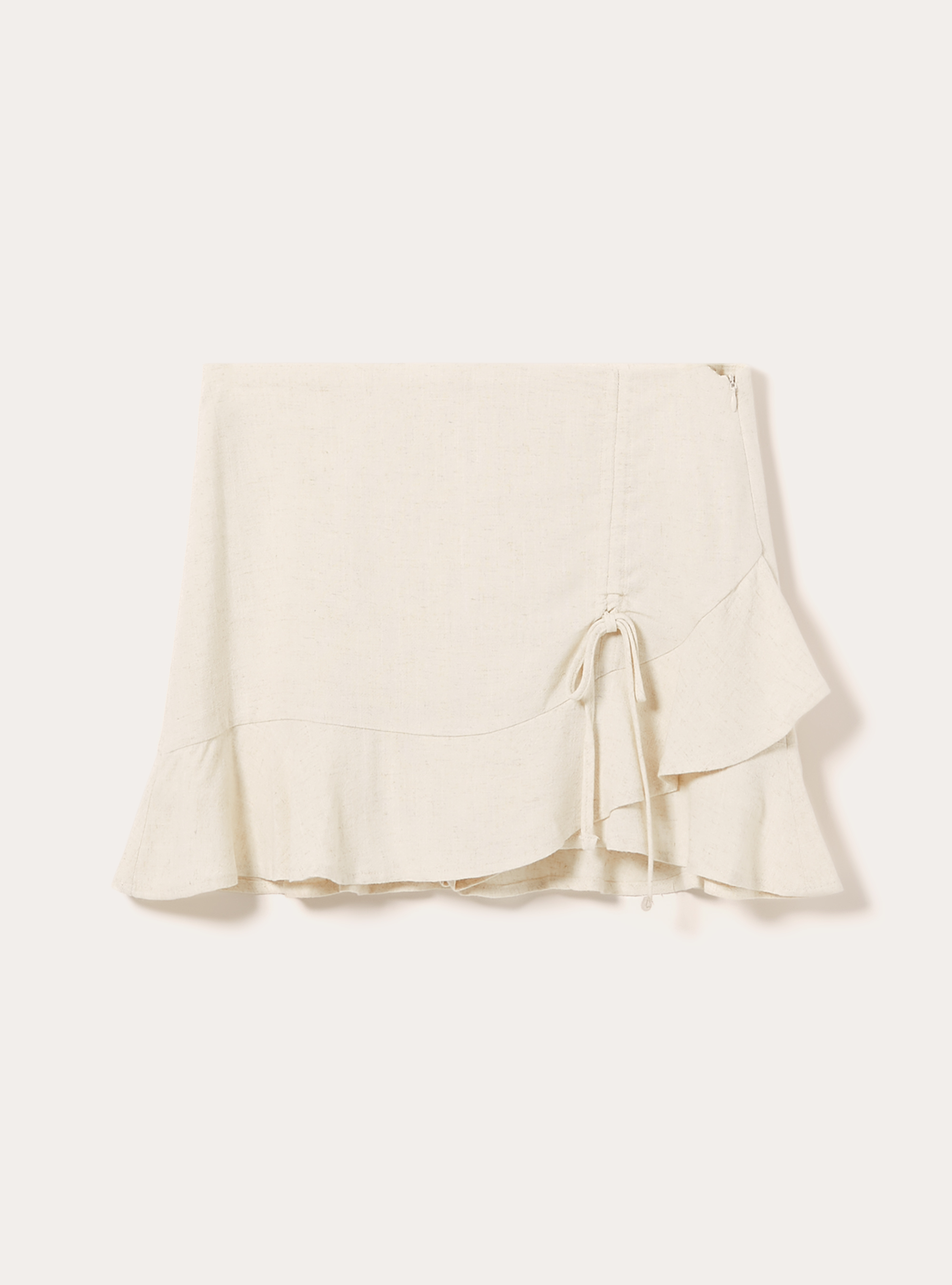 Linen blend mini skort with ruffle, MBG3 BEIGE MEL LIGHT