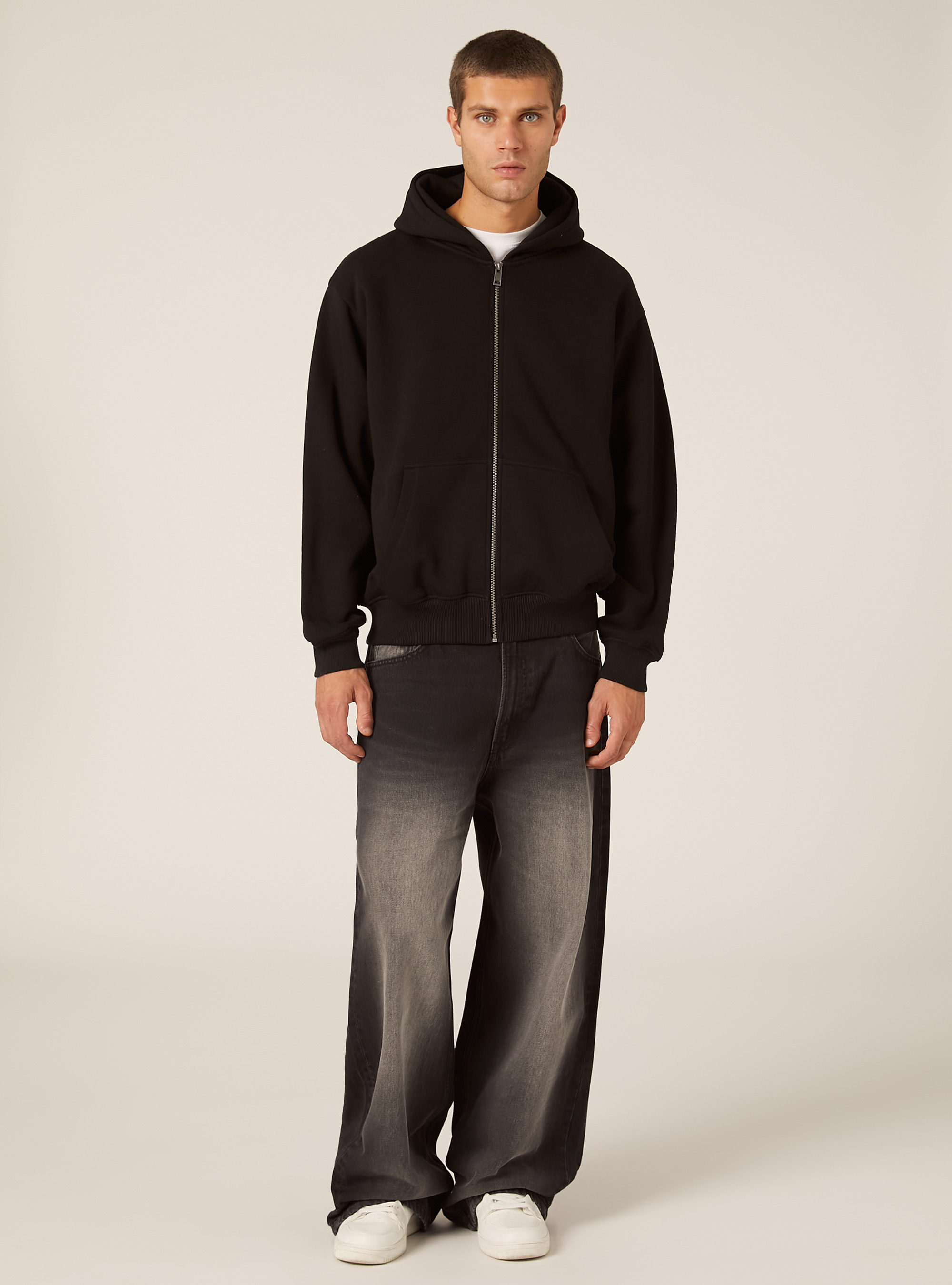 Sweat-shirt zipp&eacute; &agrave; capuche coupe boxy, BK1 BLACK