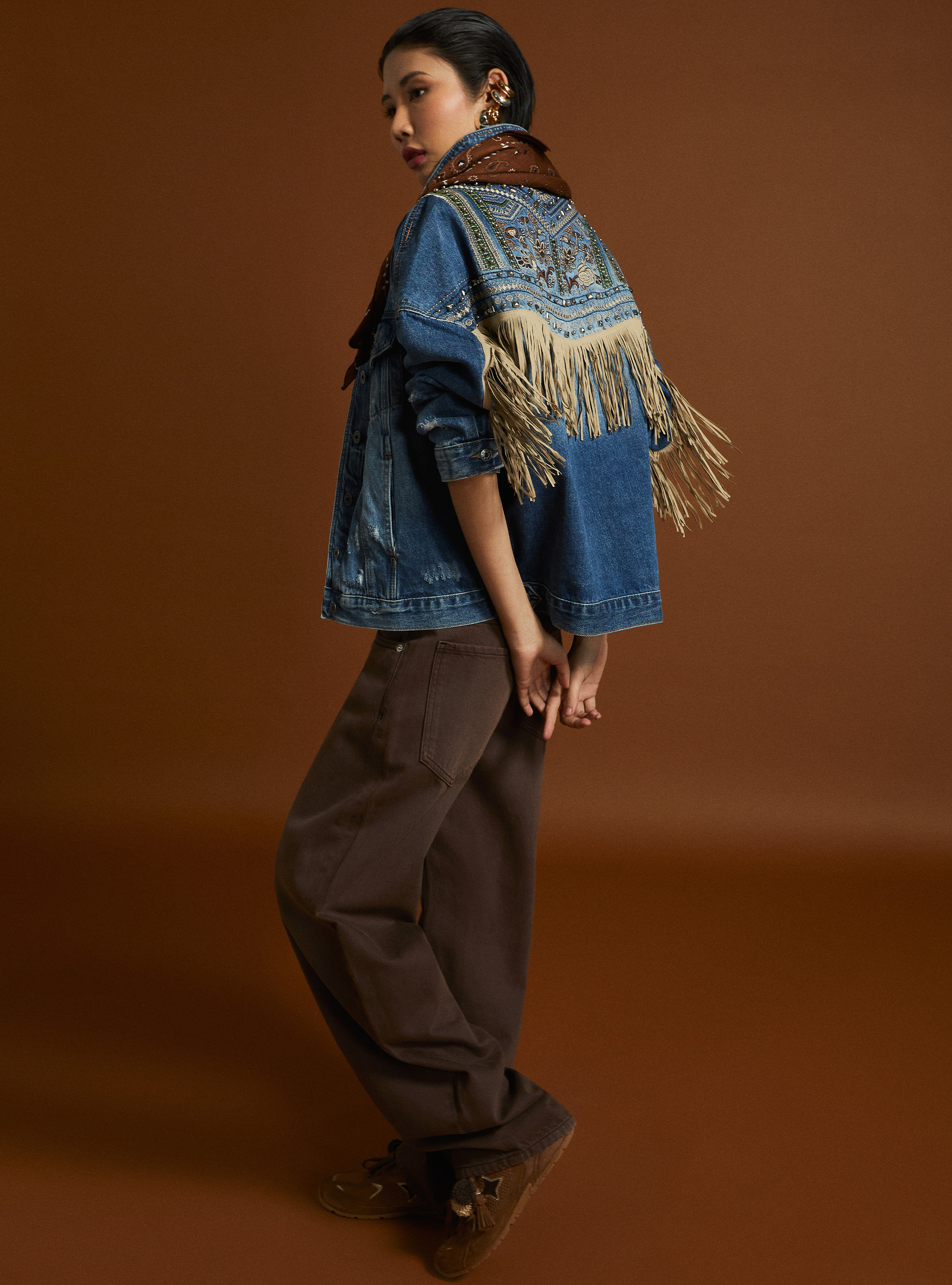 Denim jacket with fringes, D004 MEDIUM LIGHT BLUE
