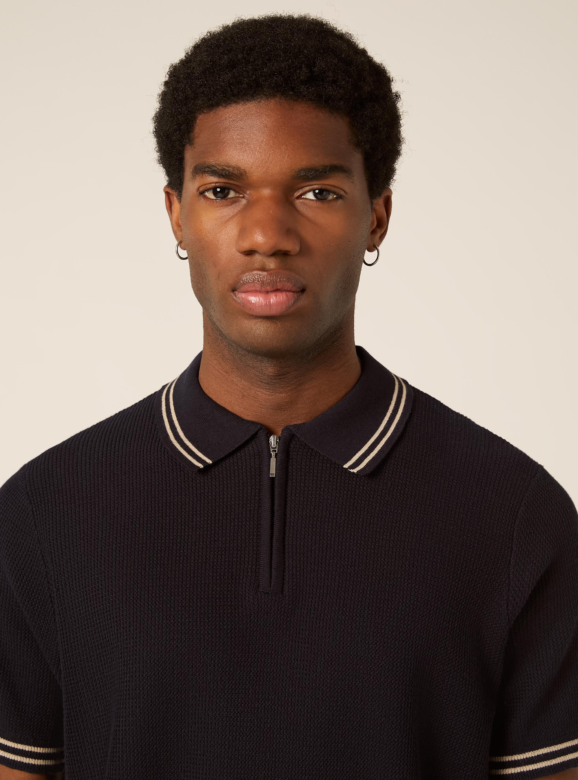 Knit polo shirt with half-zip, NA1 NAVY DARK